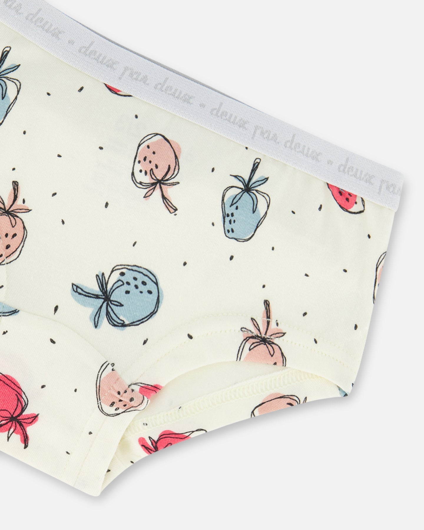 Organic Cotton Boyshort Pantie Off White Printed Strawberry