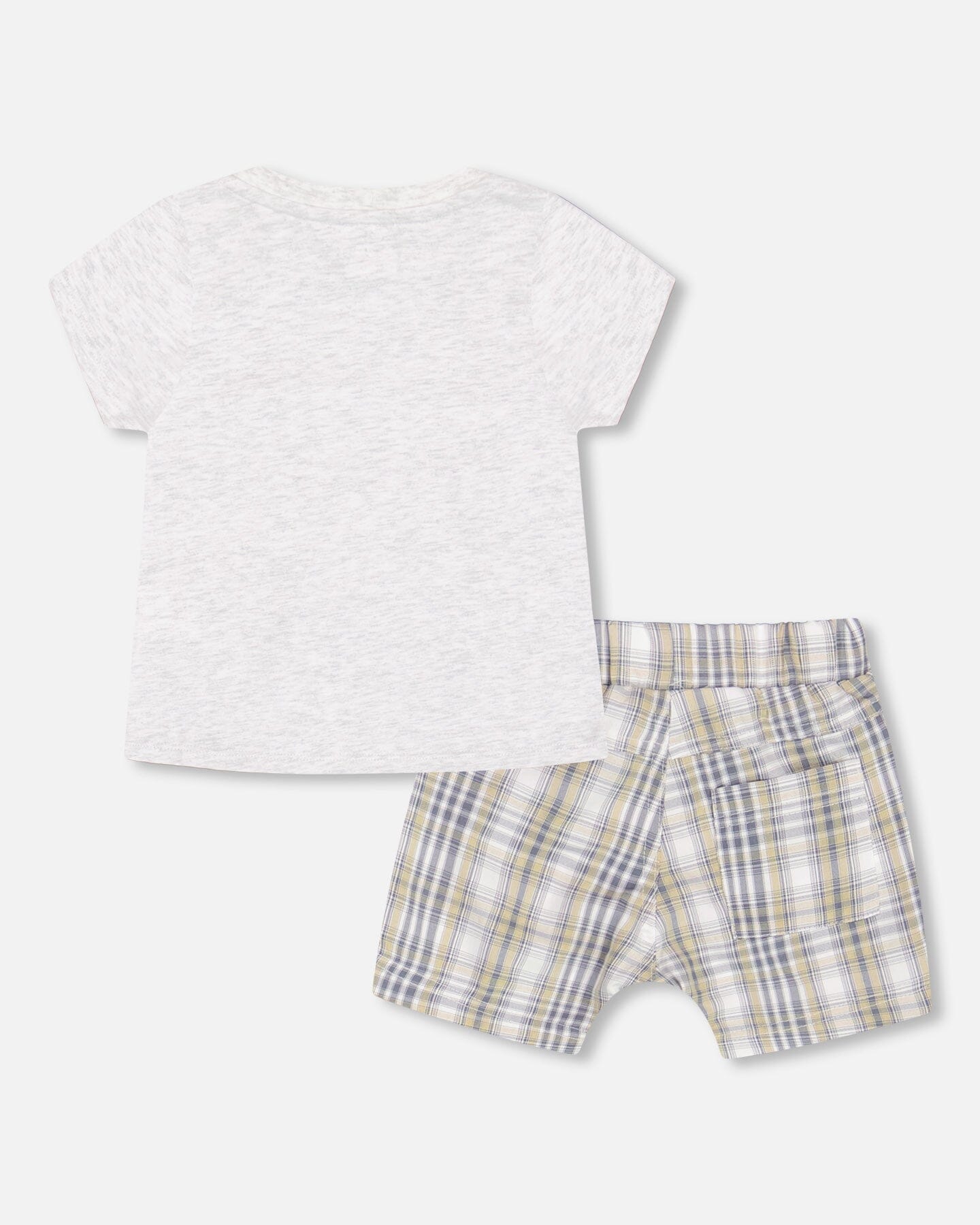 Top Light Gray Mix And Short Plaid Set