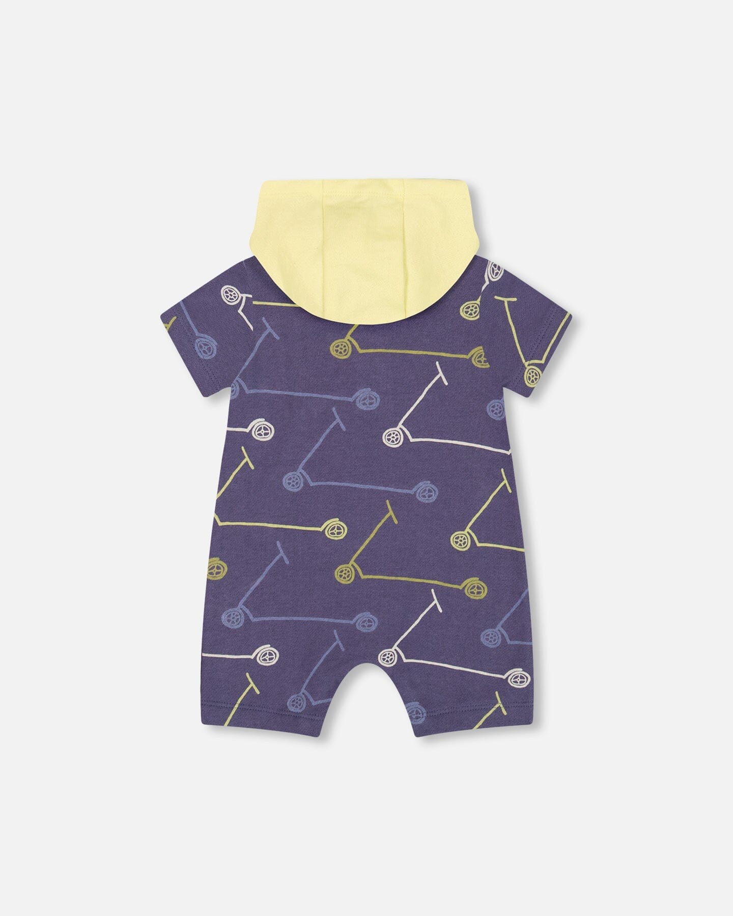 French Terry Hooded Romper Blue Printed Scooters