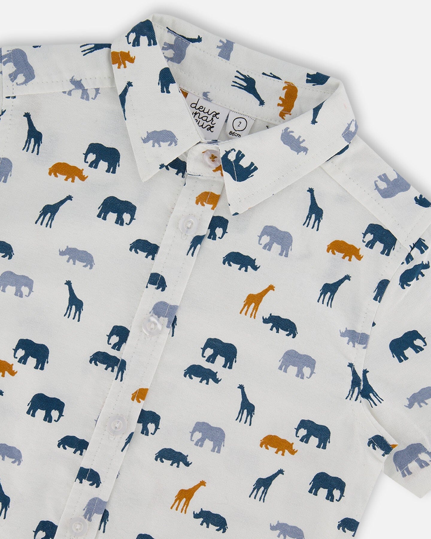 Short Sleeve Poplin Shirt White Printed Jungle Friends