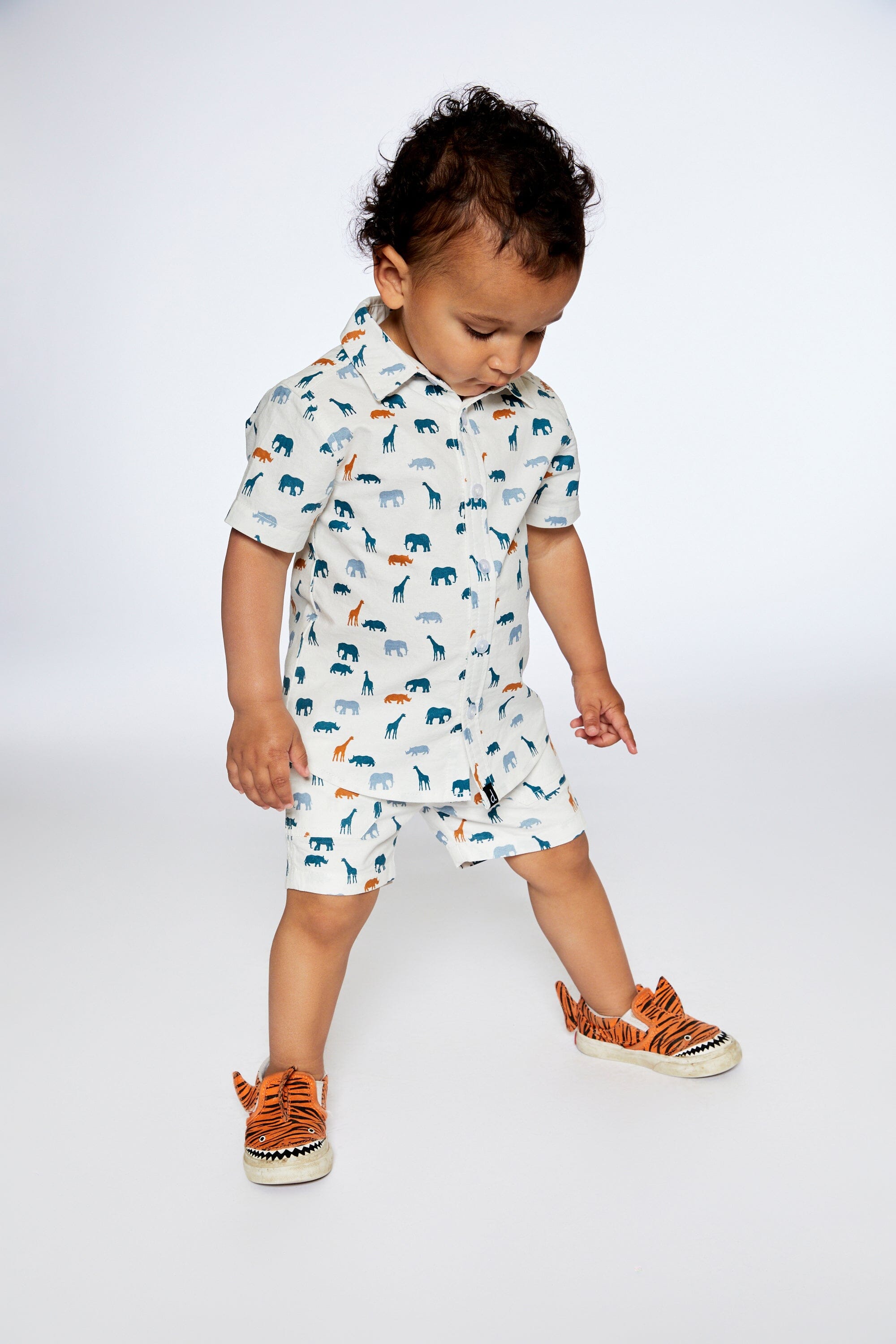 Poplin Short White Printed Jungle Friends