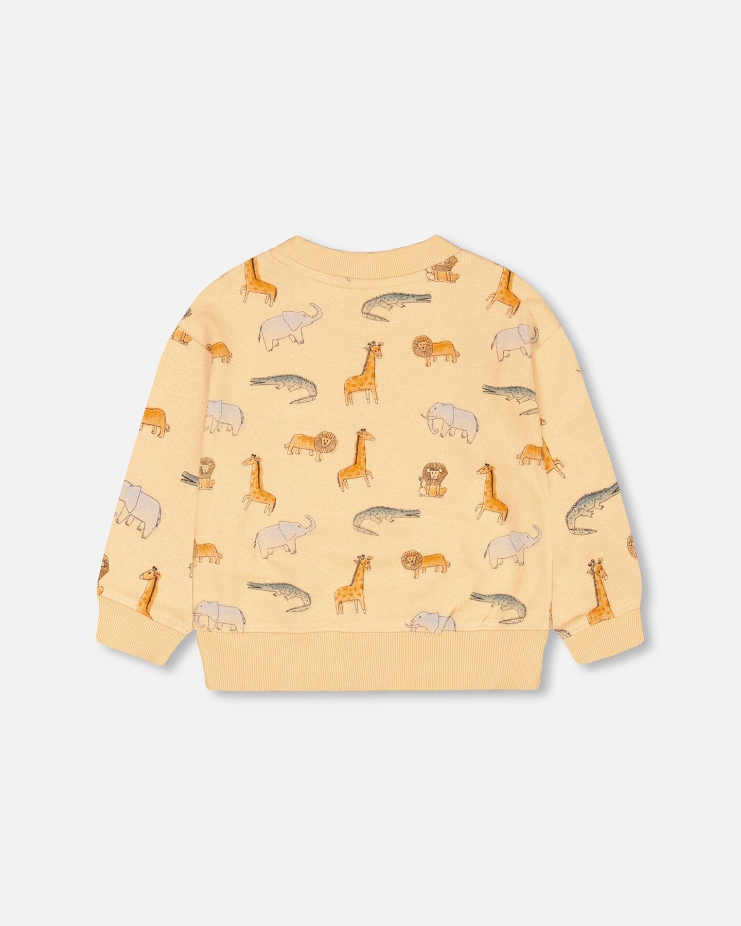 French Terry Sweatshirt Beige Printed Jungle Animal