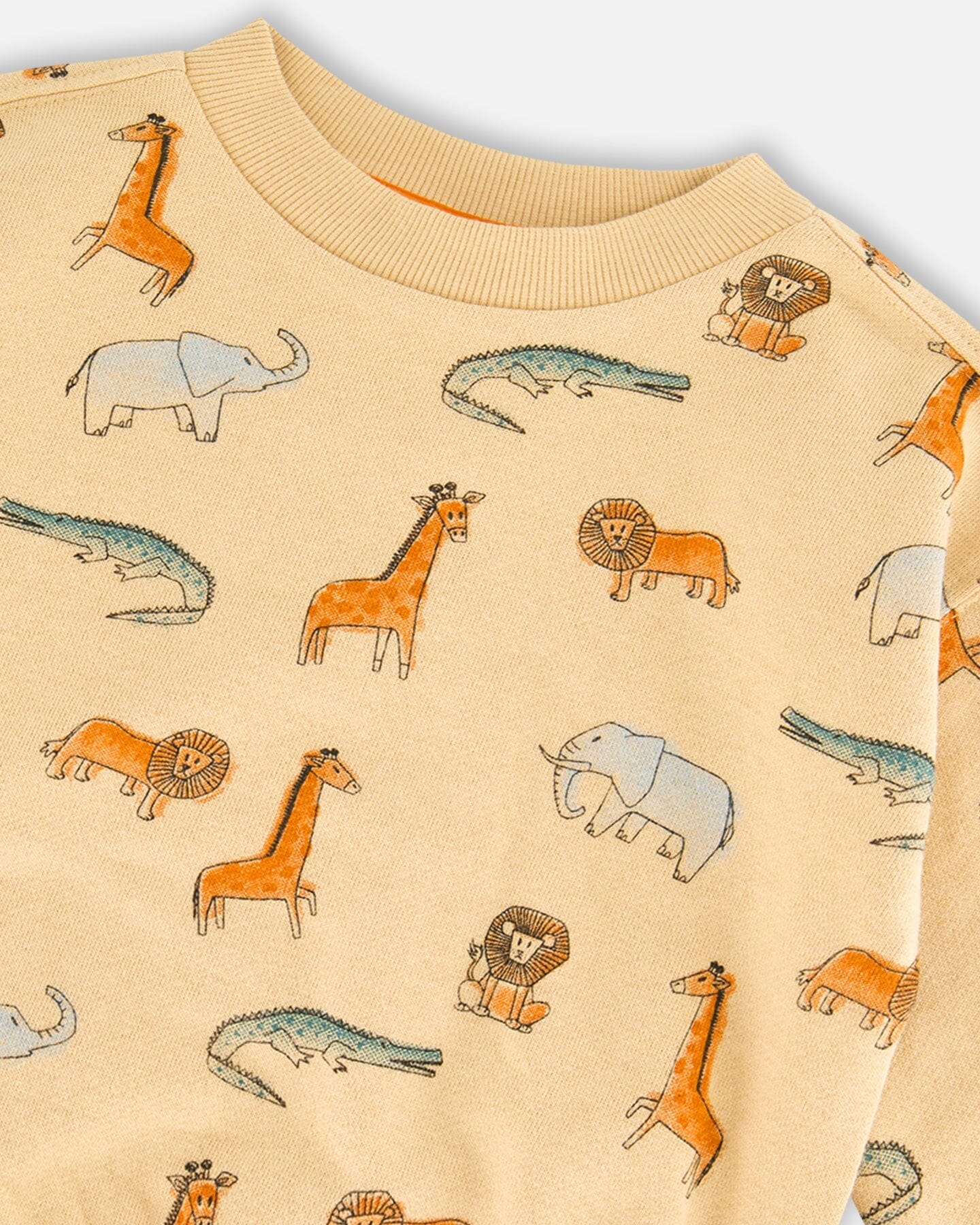 French Terry Sweatshirt Beige Printed Jungle Animal