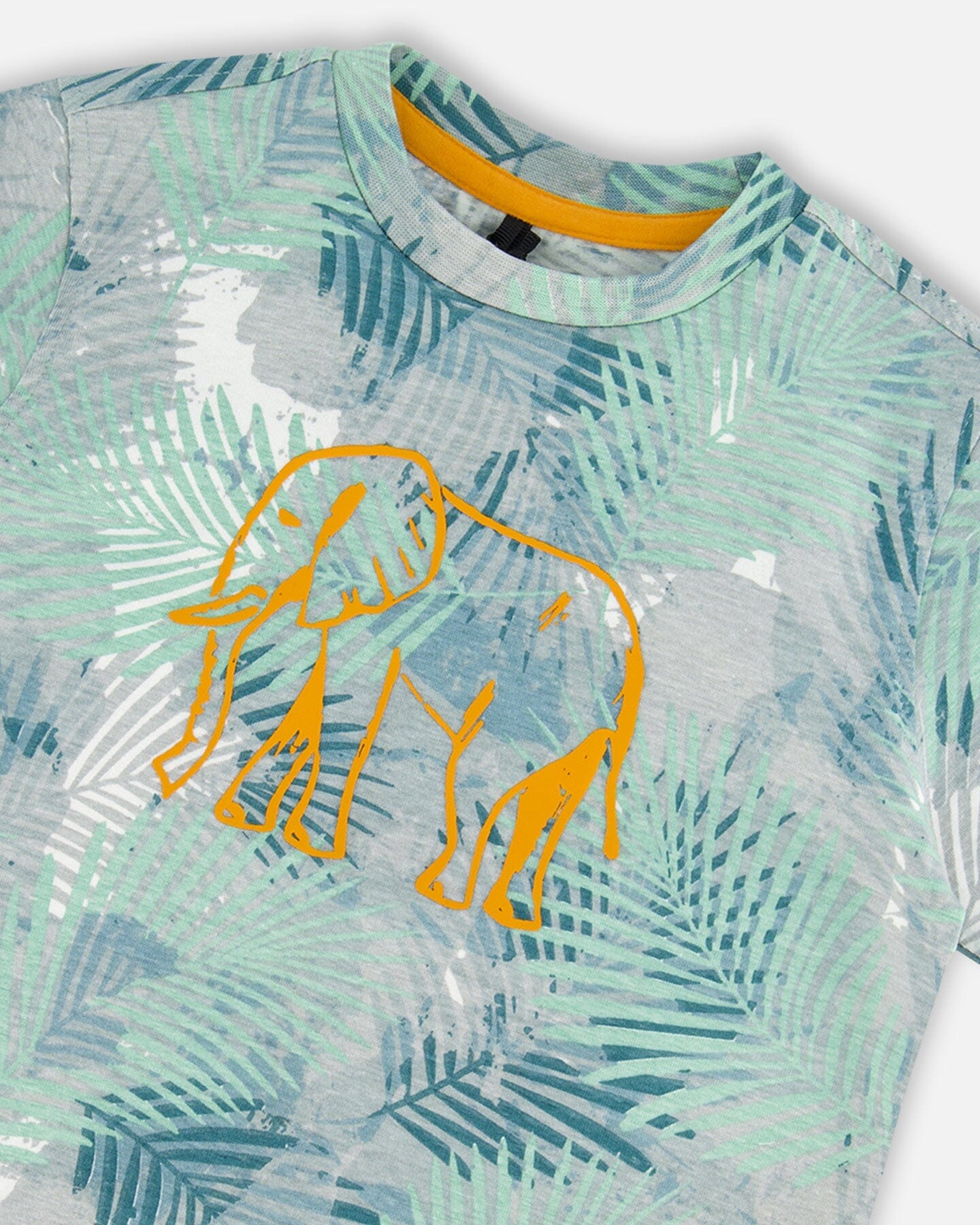 Organic Cotton Printed T-shirt Green Jungle Leaves Print