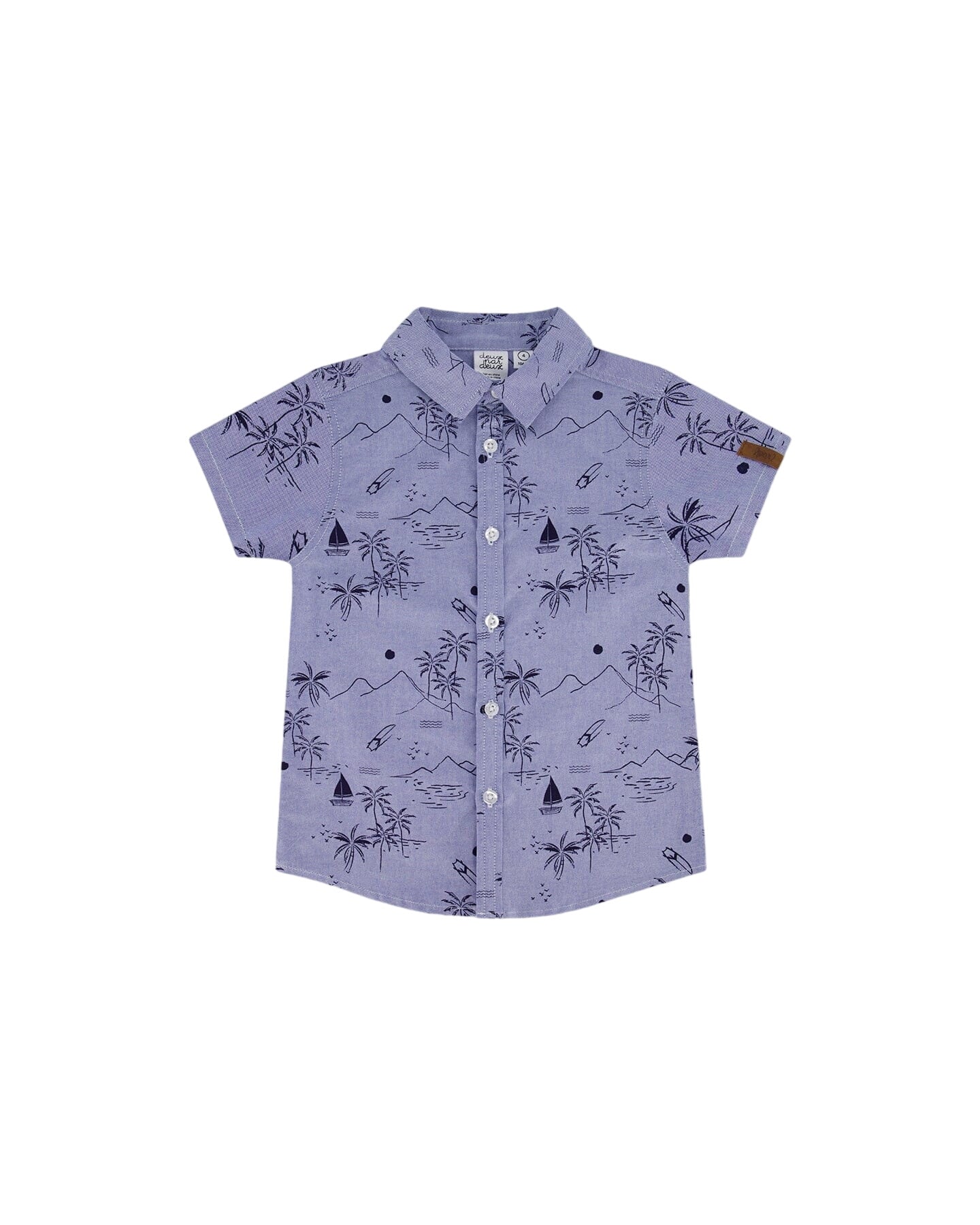 Short Sleeve Chambray Shirt Blue Printed Beach