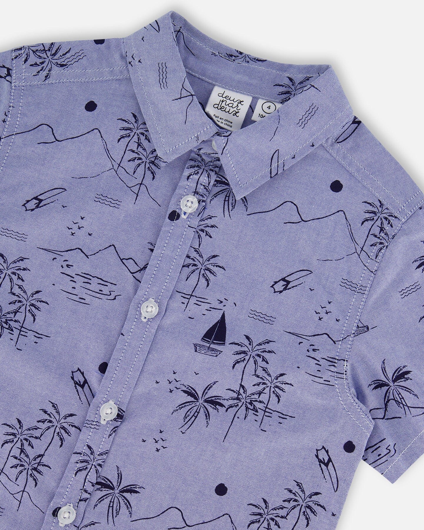 Short Sleeve Chambray Shirt Blue Printed Beach