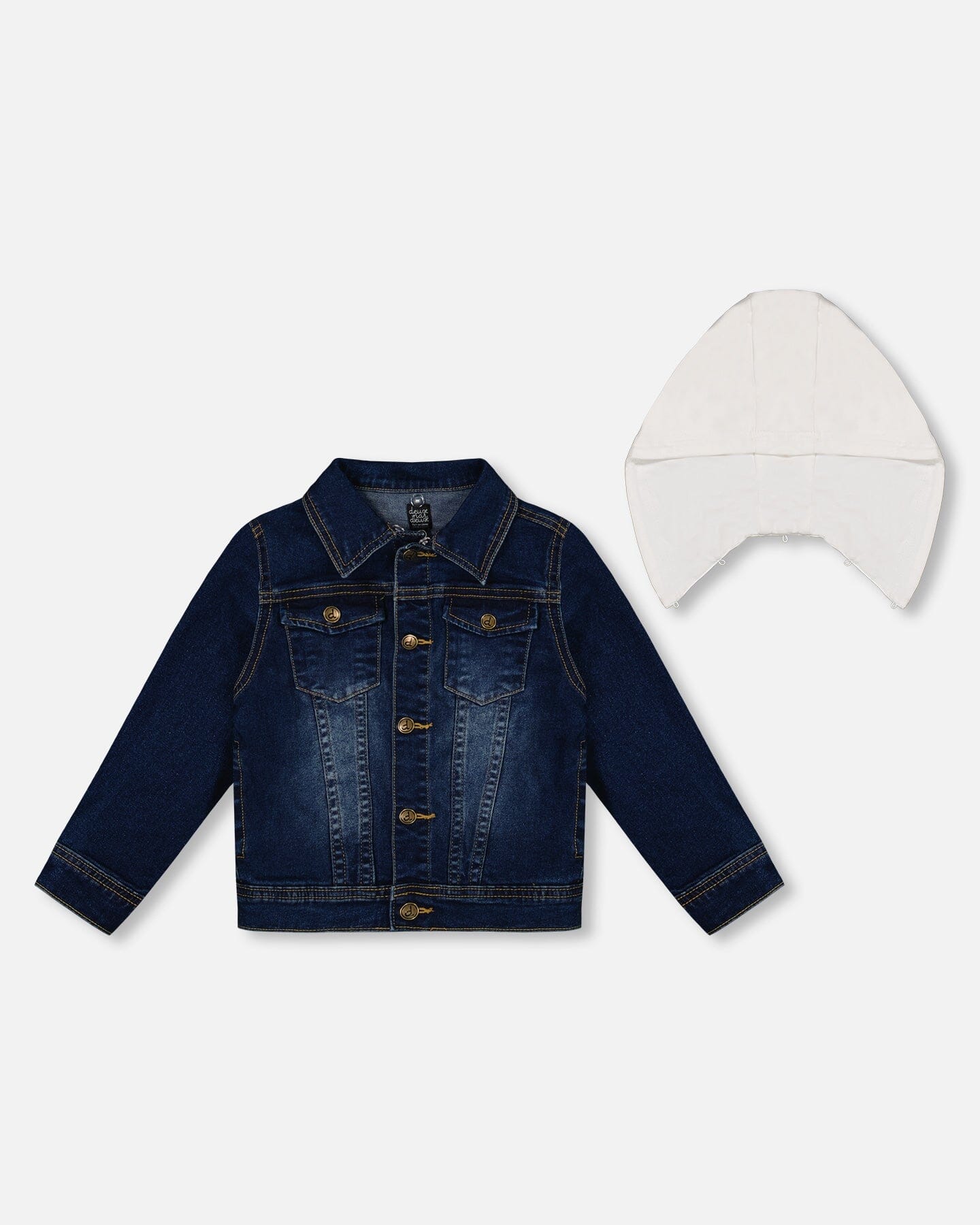 Blue Denim Jacket With Detachable French Terry Hood