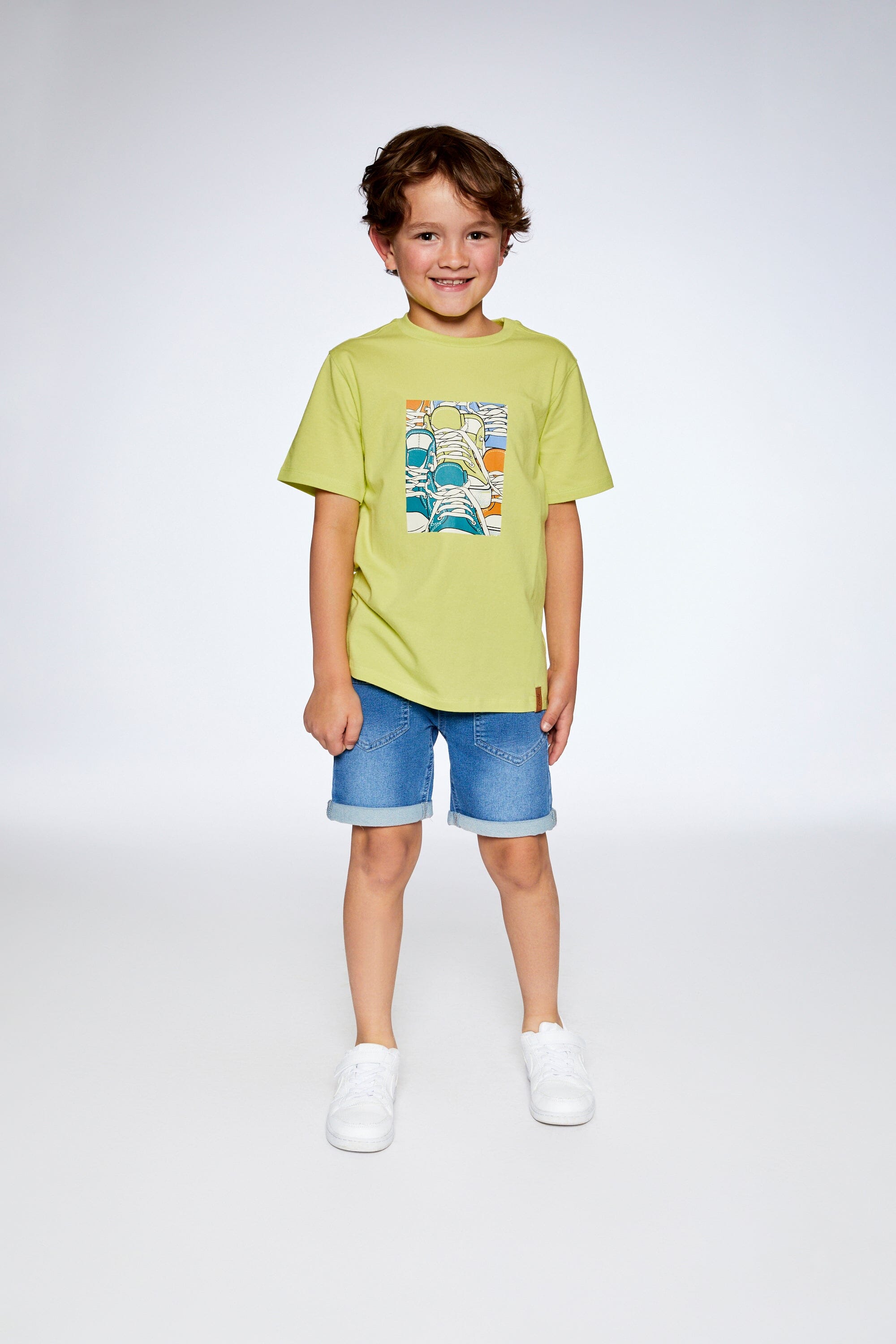 Organic Cotton T-shirt With Sneaker Print Lime