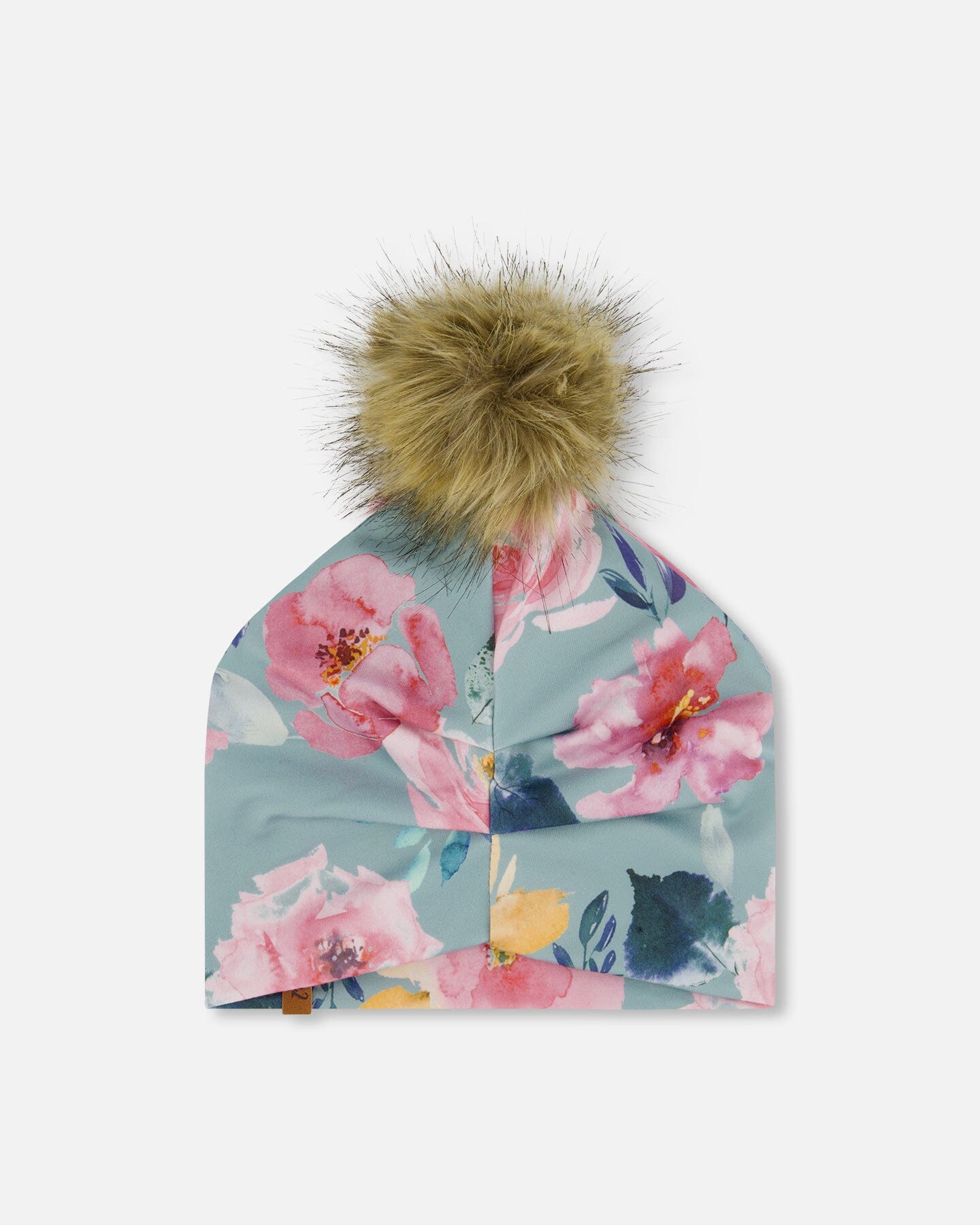 Detachable Pompom Hat Printed Watercolor Roses