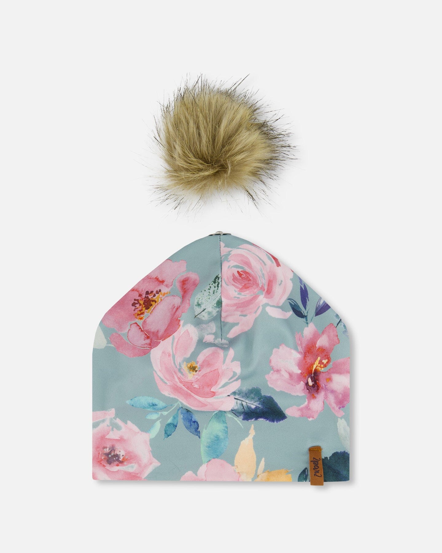 Detachable Pompom Hat Printed Watercolor Roses