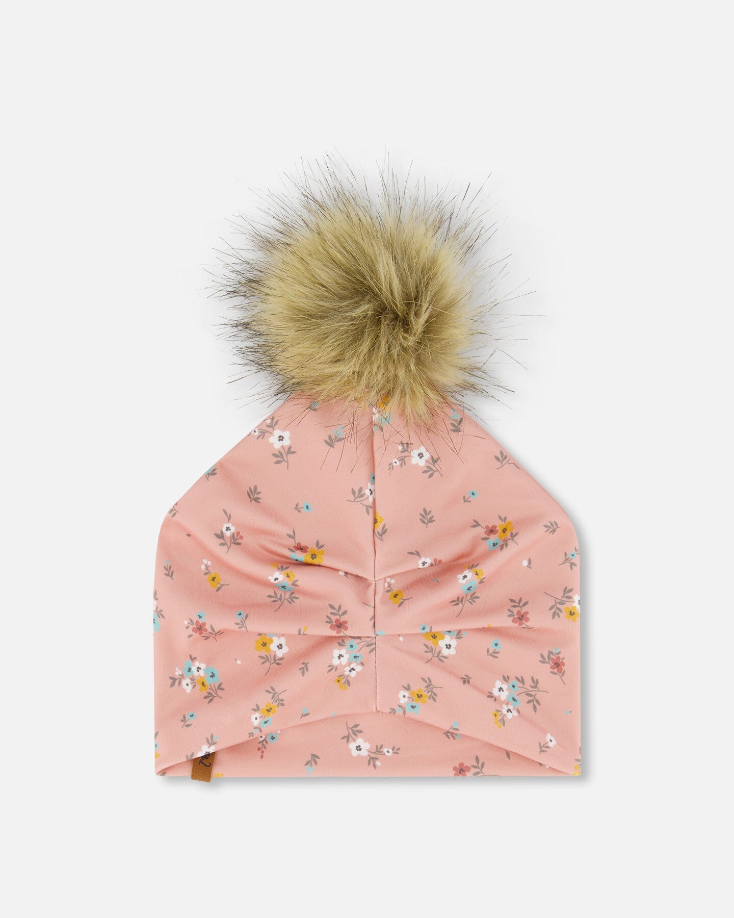 Detachable Pompom Hat Pink Little Flowers Print