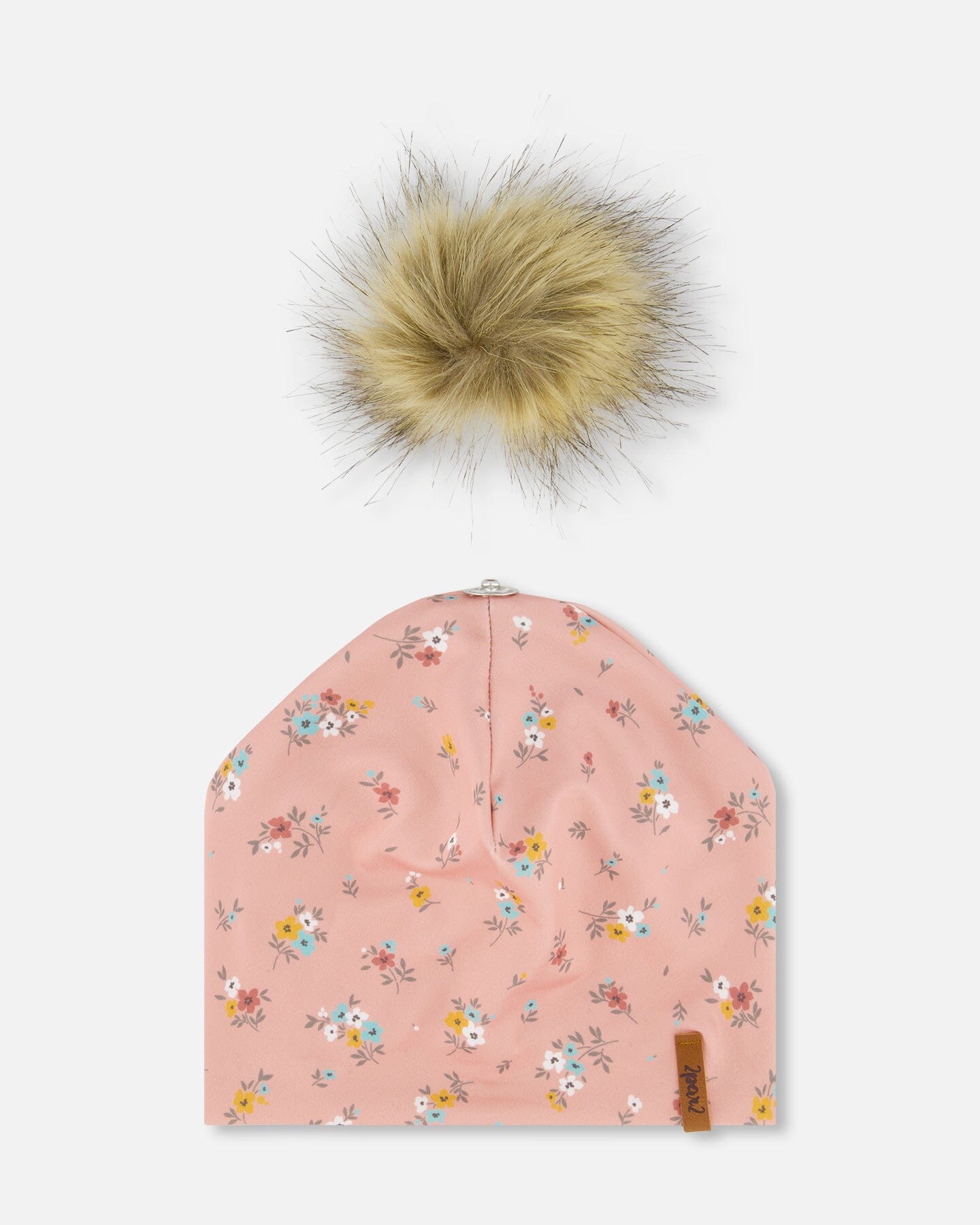 Detachable Pompom Hat Pink Little Flowers Print