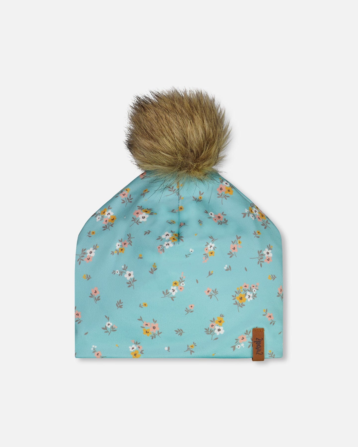 Detachable Pompom Hat Blue Little Flowers Print