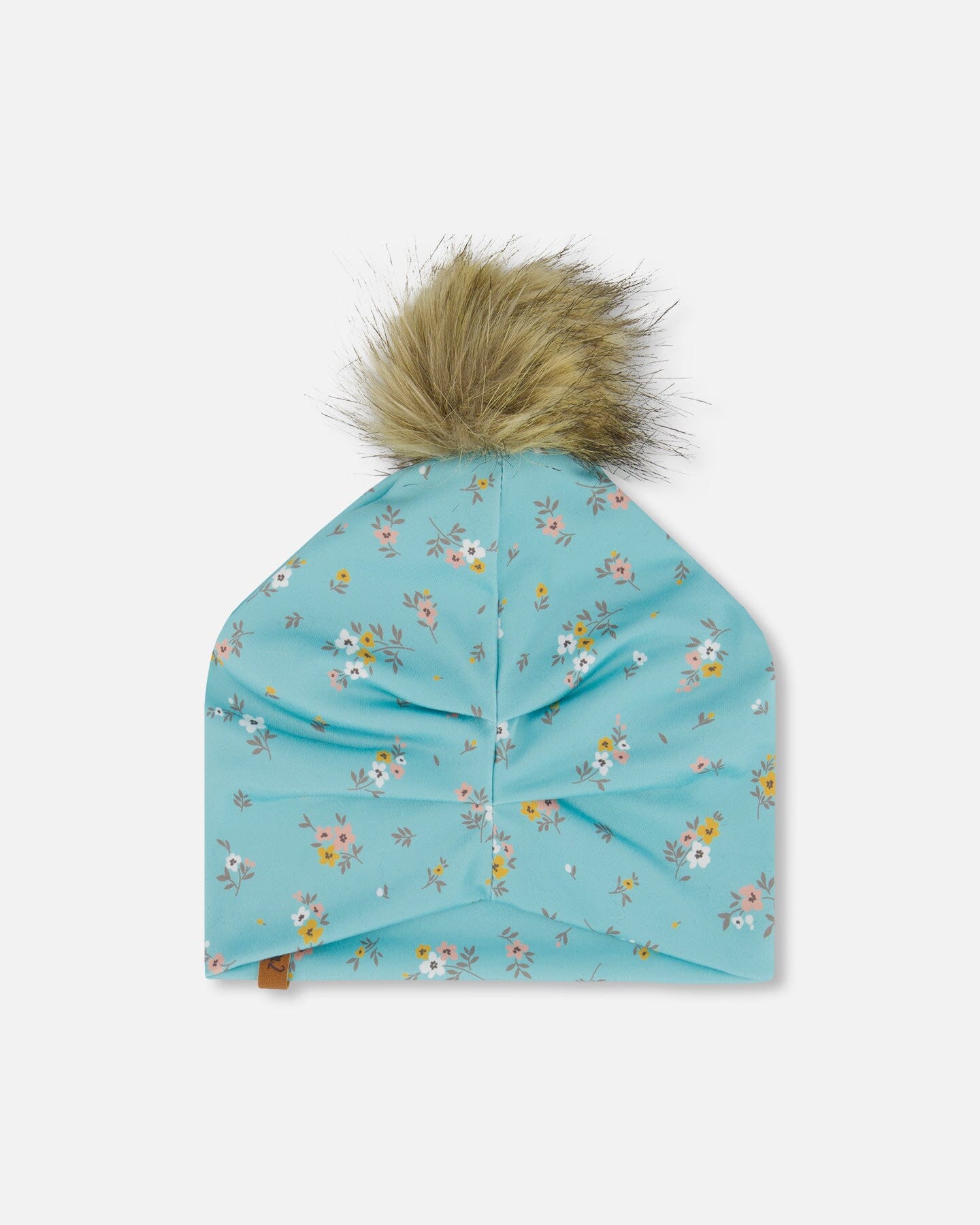 Detachable Pompom Hat Blue Little Flowers Print