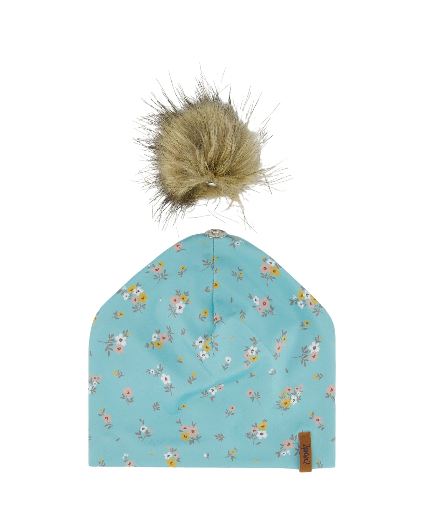 Detachable Pompom Hat Blue Little Flowers Print