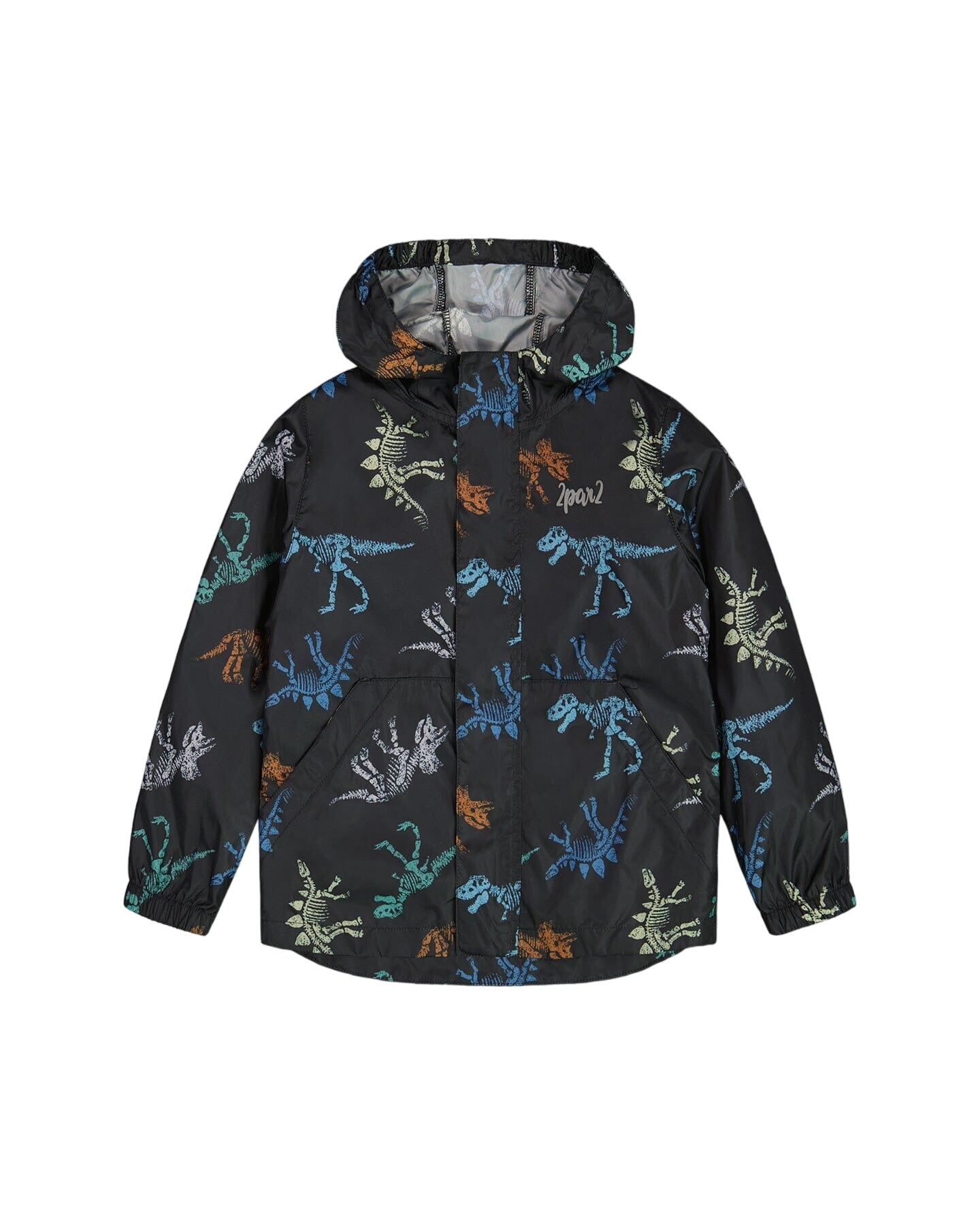 Packable Windbreaker Black Printed Dinos Skeletons