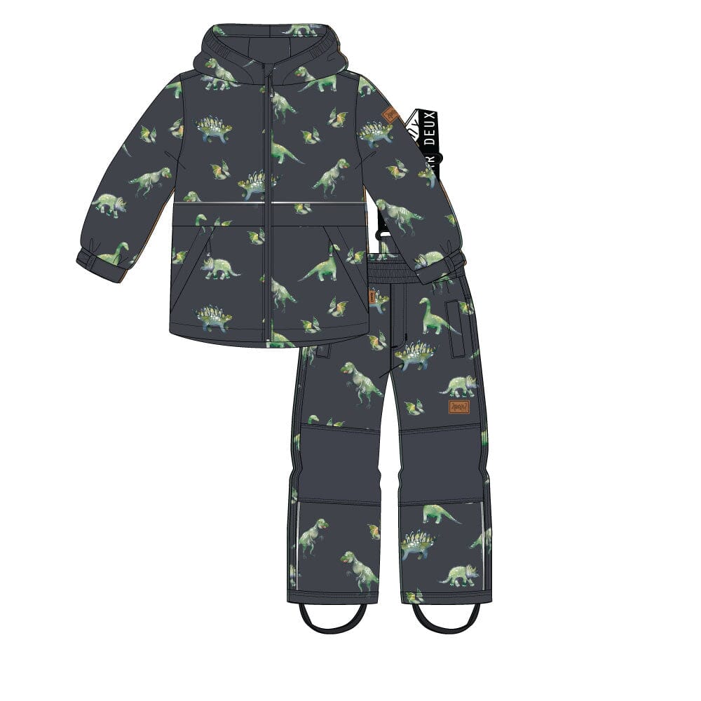 Two Piece Hooded Coat And Overalls Mid-season Set Grey Printed Dinosaurs