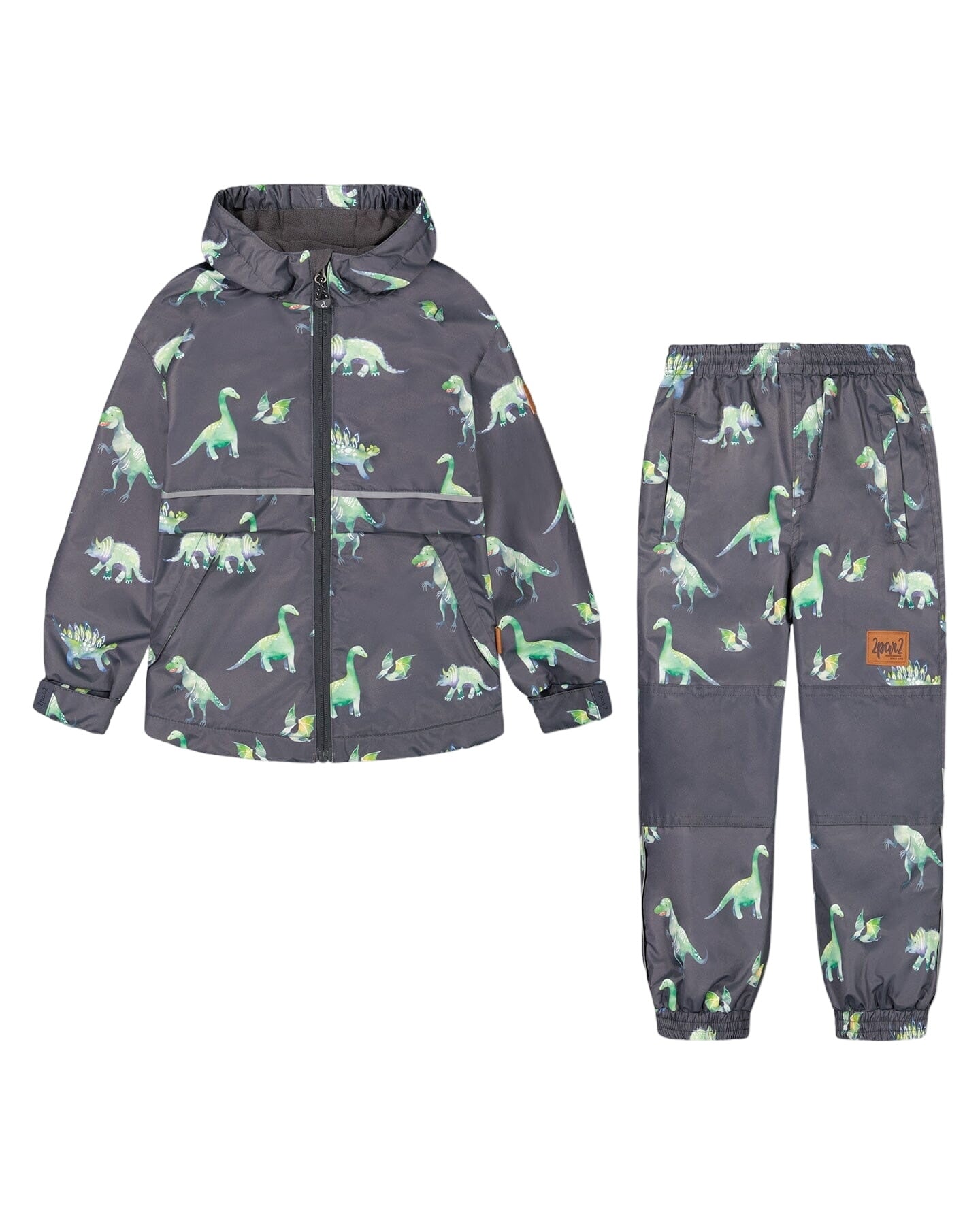 Two Piece Hooded Coat And Pant Mid-season Set Grey Printed Dinosaurs