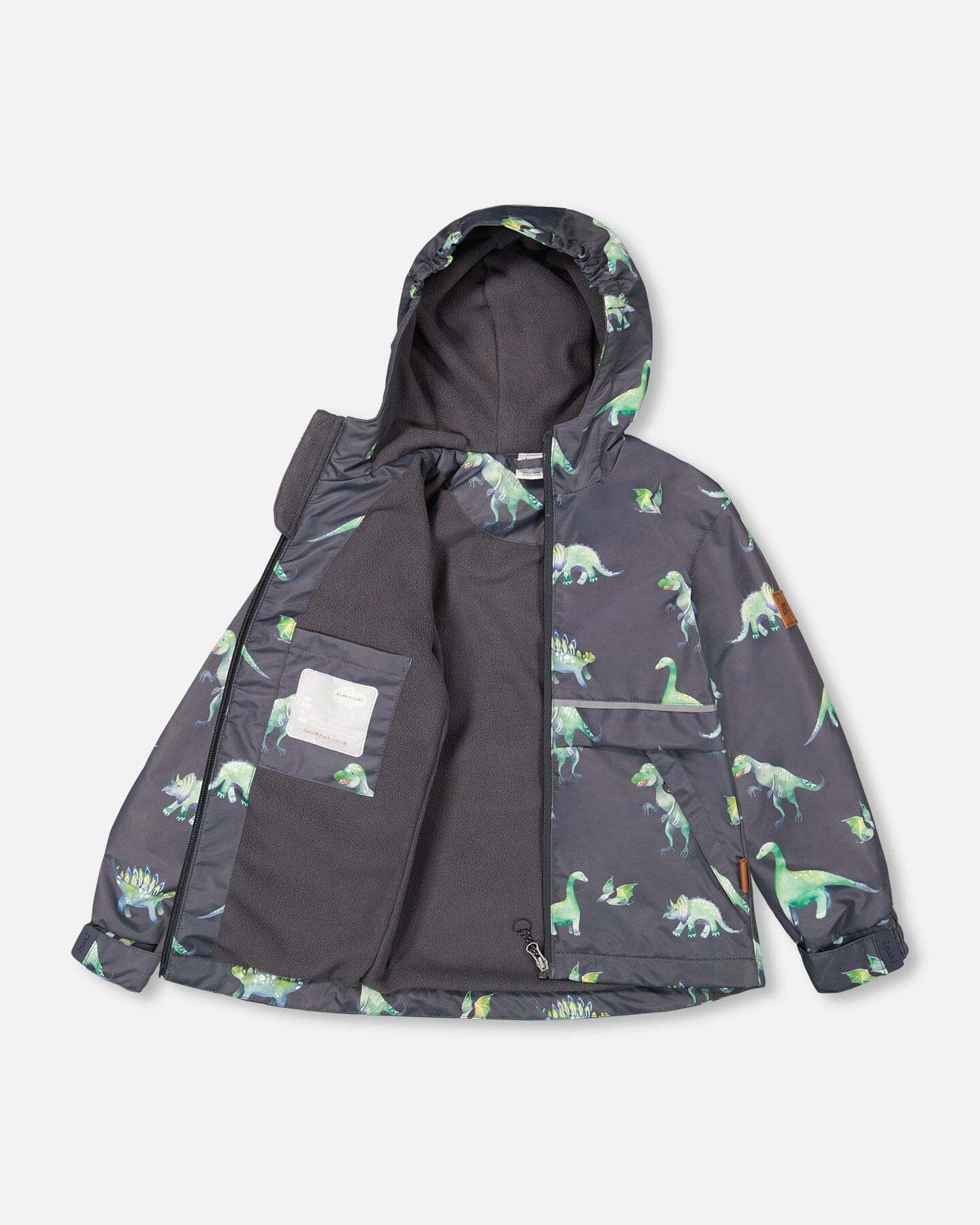 Two Piece Hooded Coat And Overalls Mid-season Set Grey Printed Dinosaurs