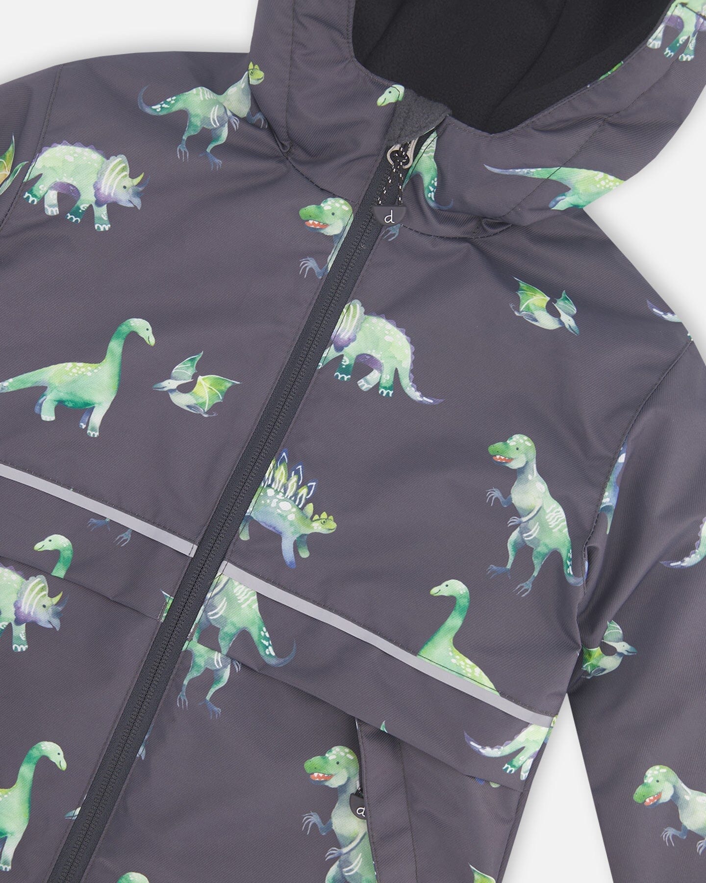 Two Piece Hooded Coat And Overalls Mid-season Set Grey Printed Dinosaurs