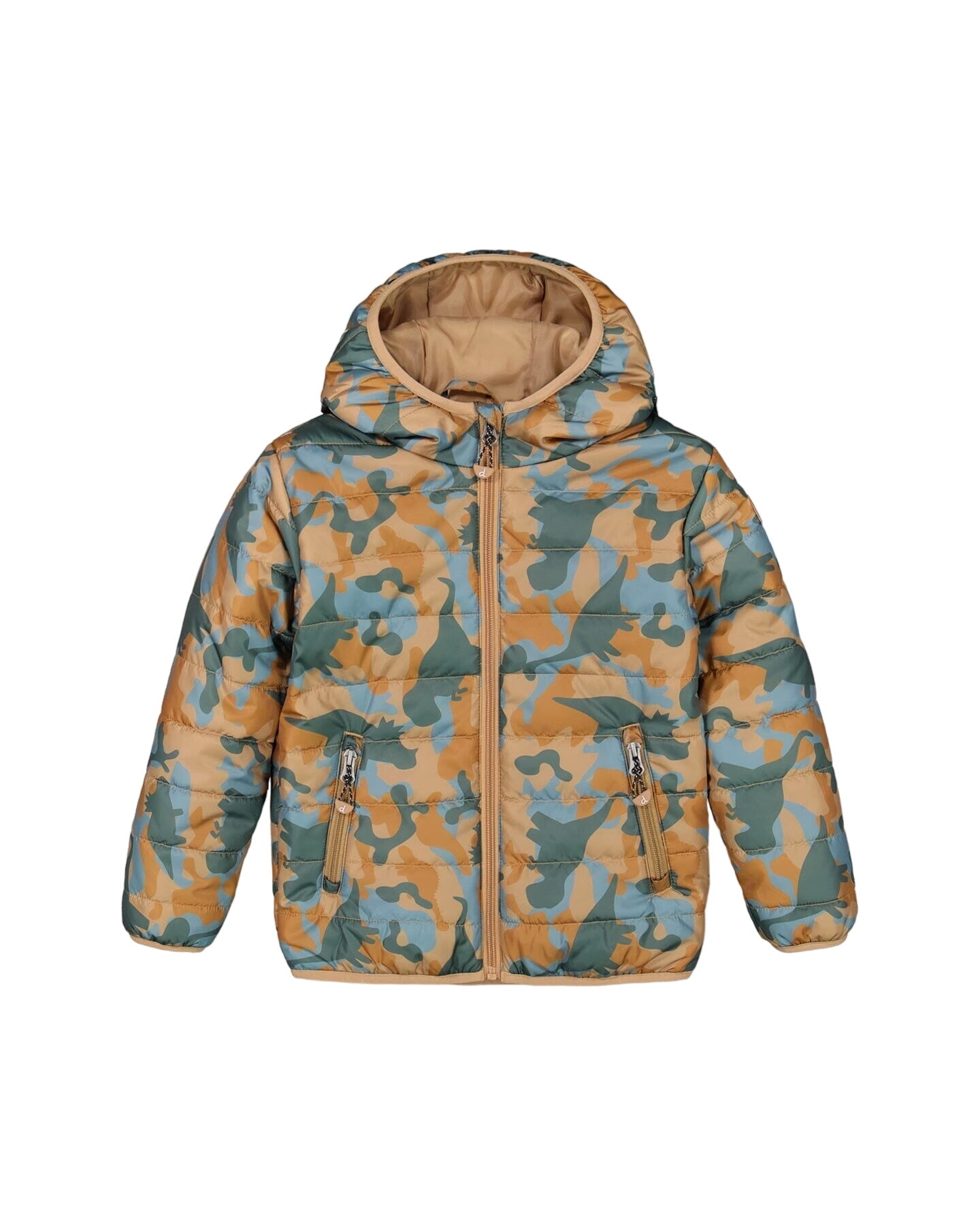 Quilted Mid-season Jacket Beige Printed Camo Dinos