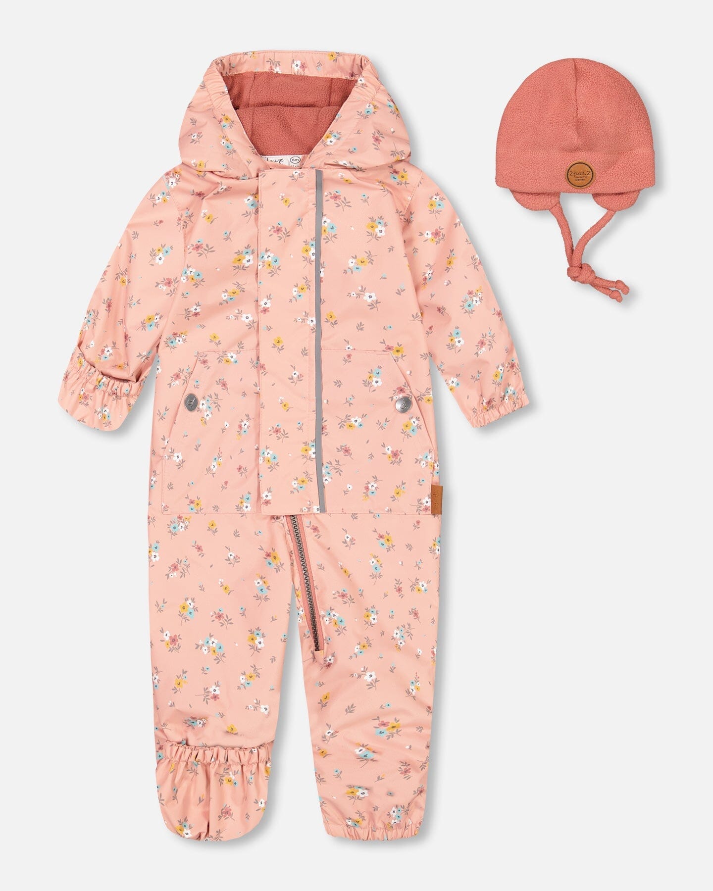 Baby Mid-season One Piece With Hat Pink Little Flowers Print