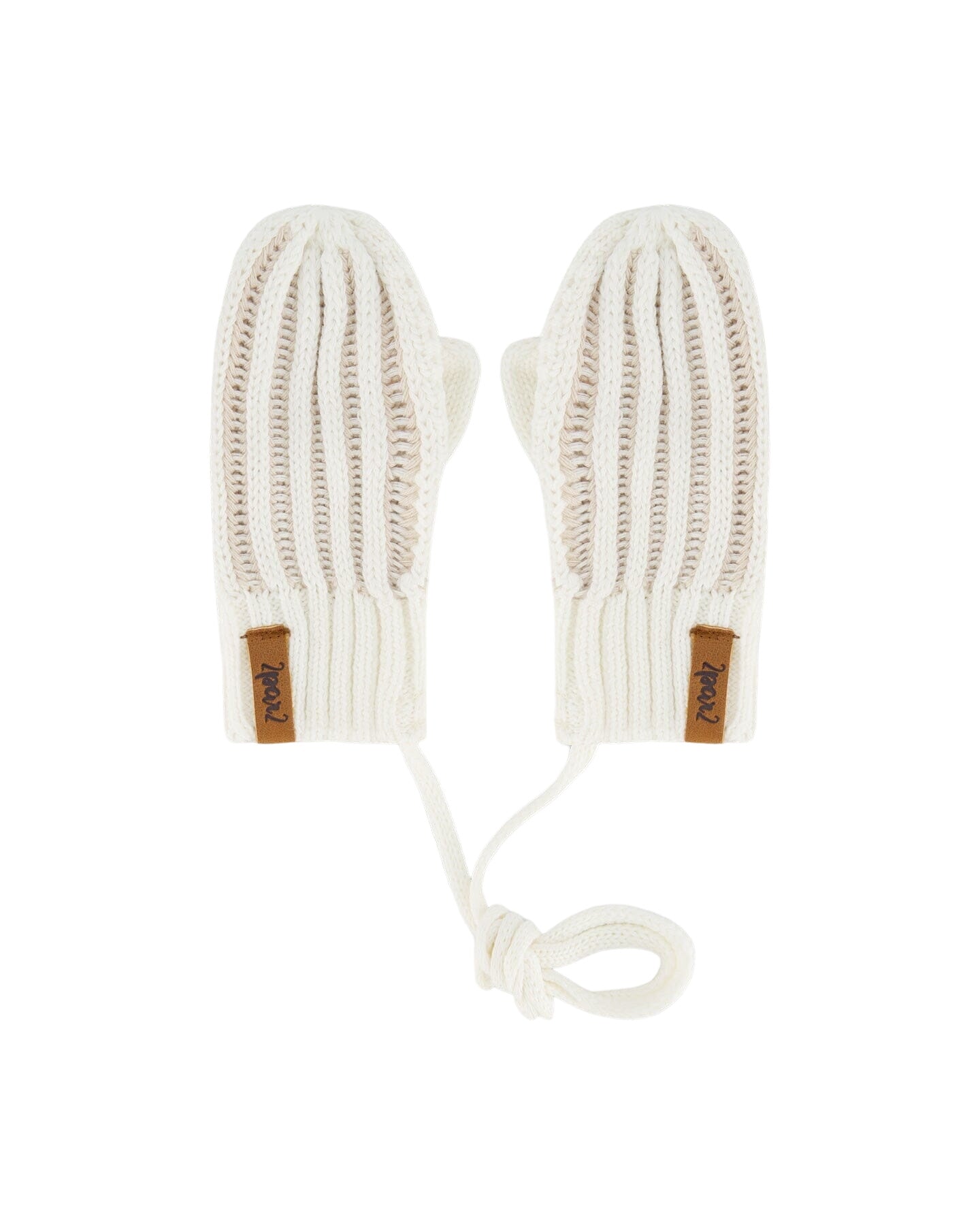 Knit Mittens With Cord Off White