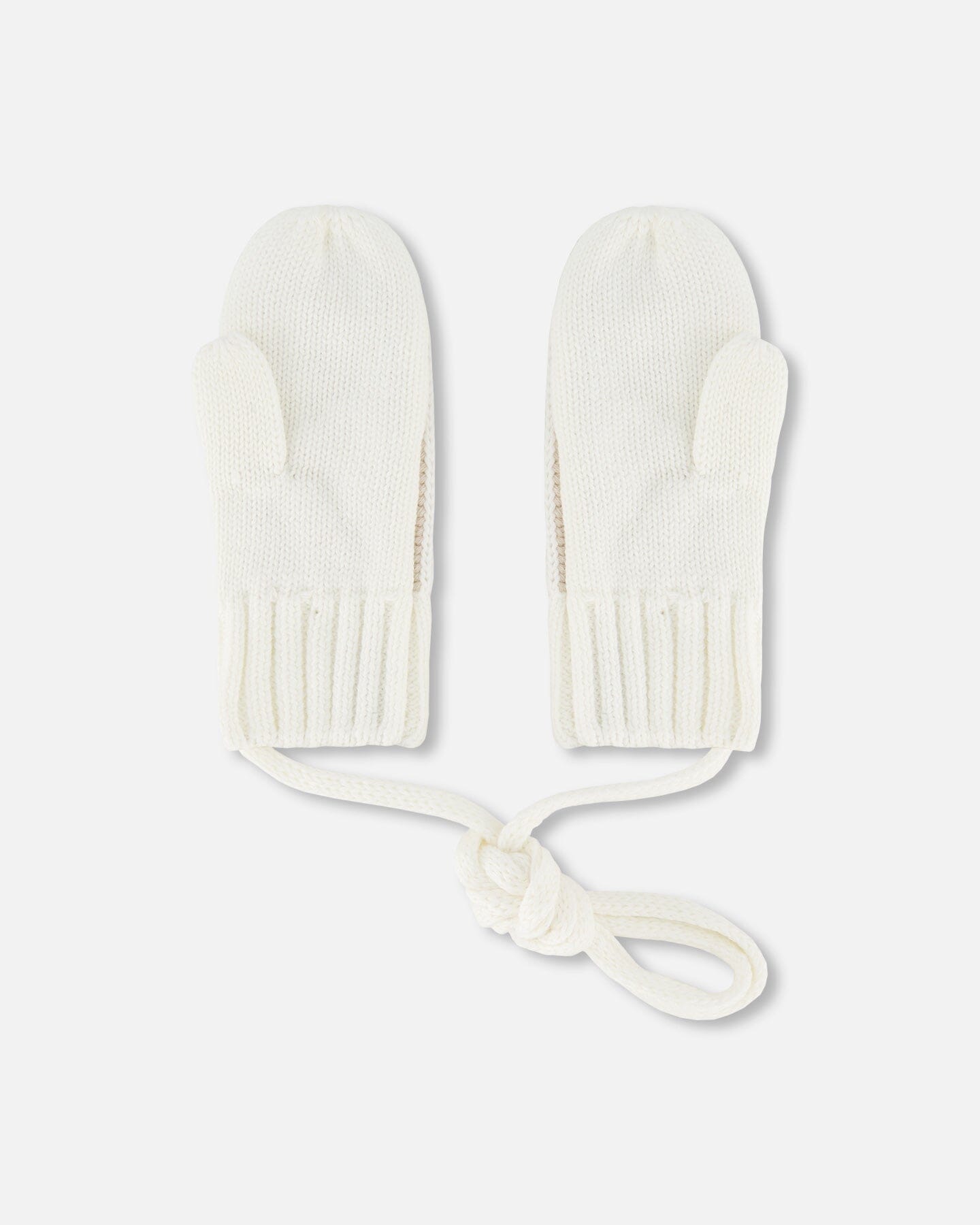 Knit Mittens With Cord Off White