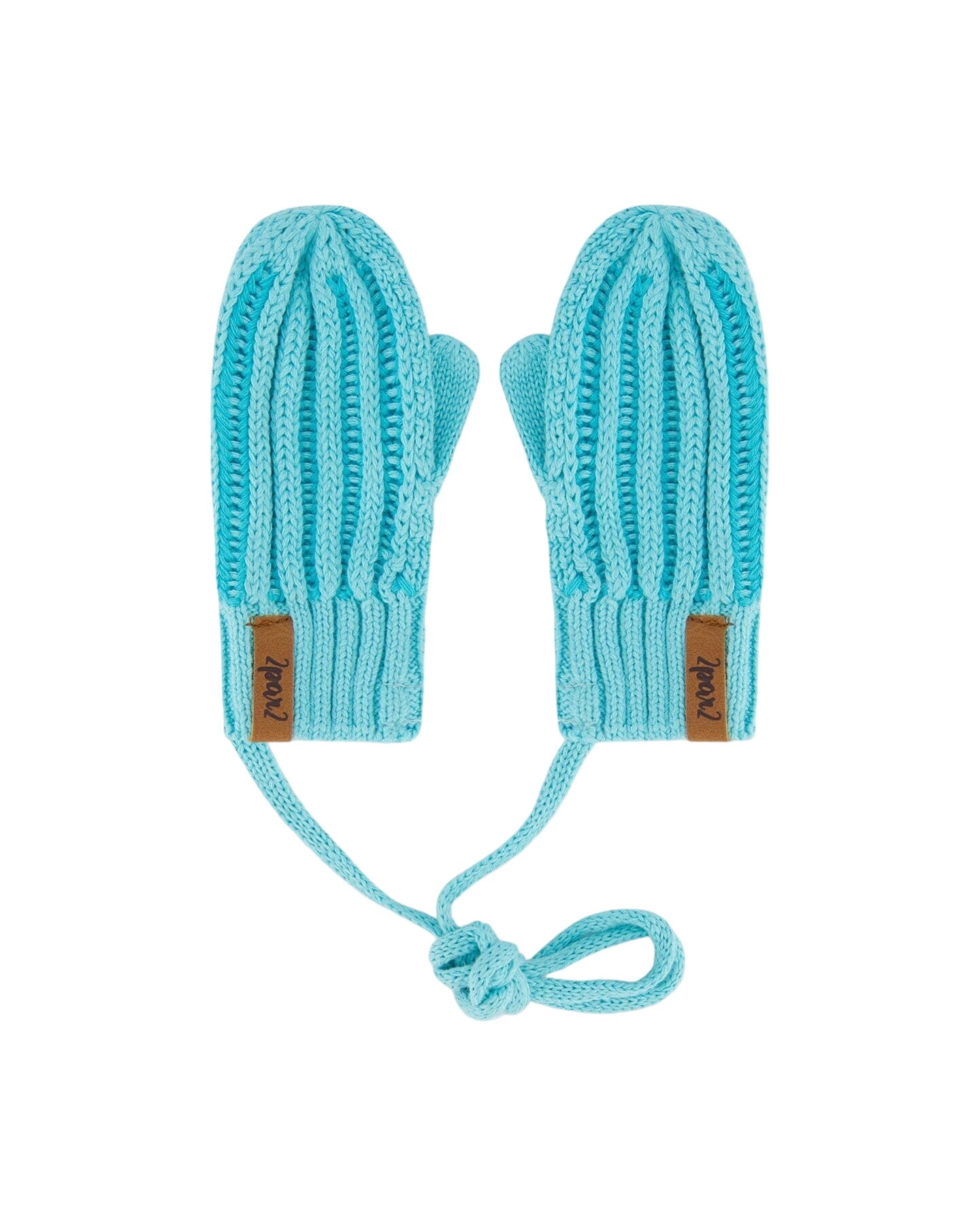 Knit Mittens With Cord Turquoise