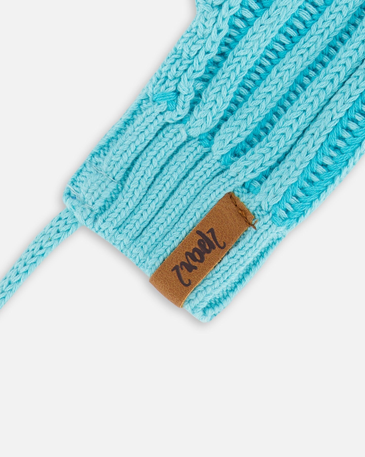 Knit Mittens With Cord Turquoise