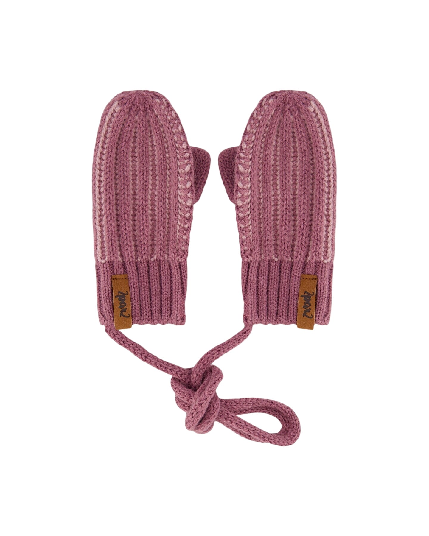 Knit Mittens With Cord Mauve