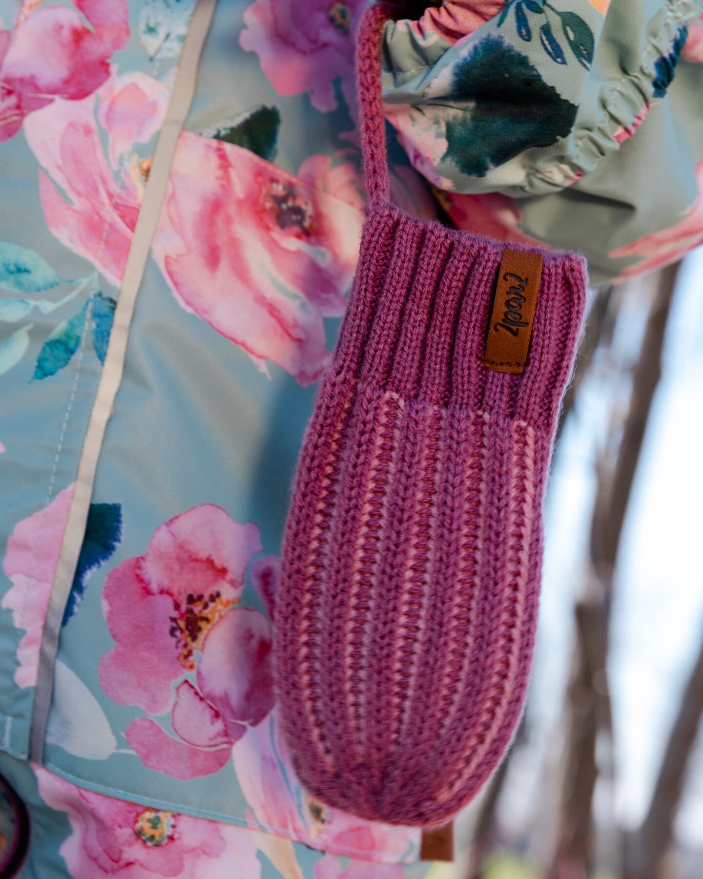 Knit Mittens With Cord Mauve