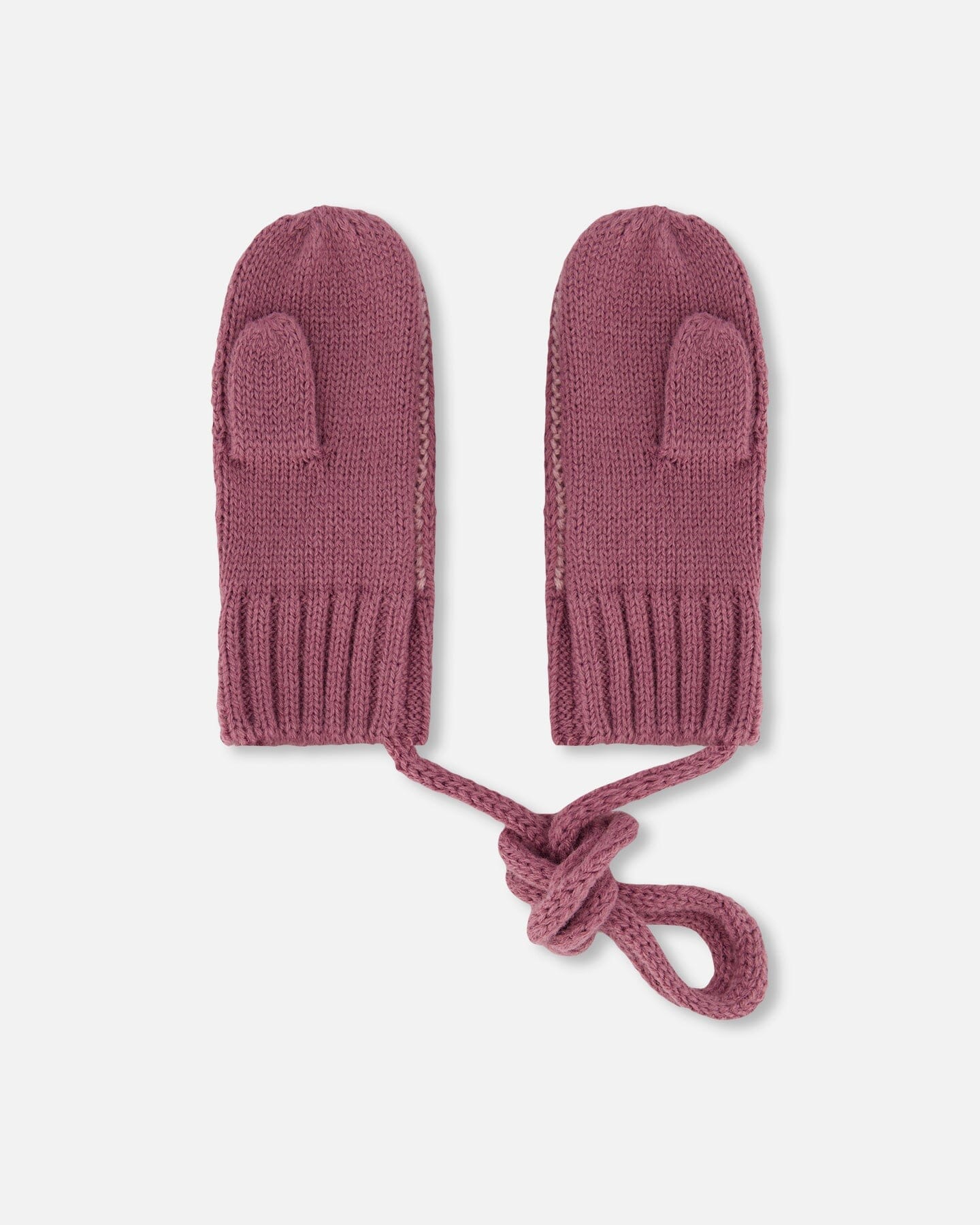 Knit Mittens With Cord Mauve