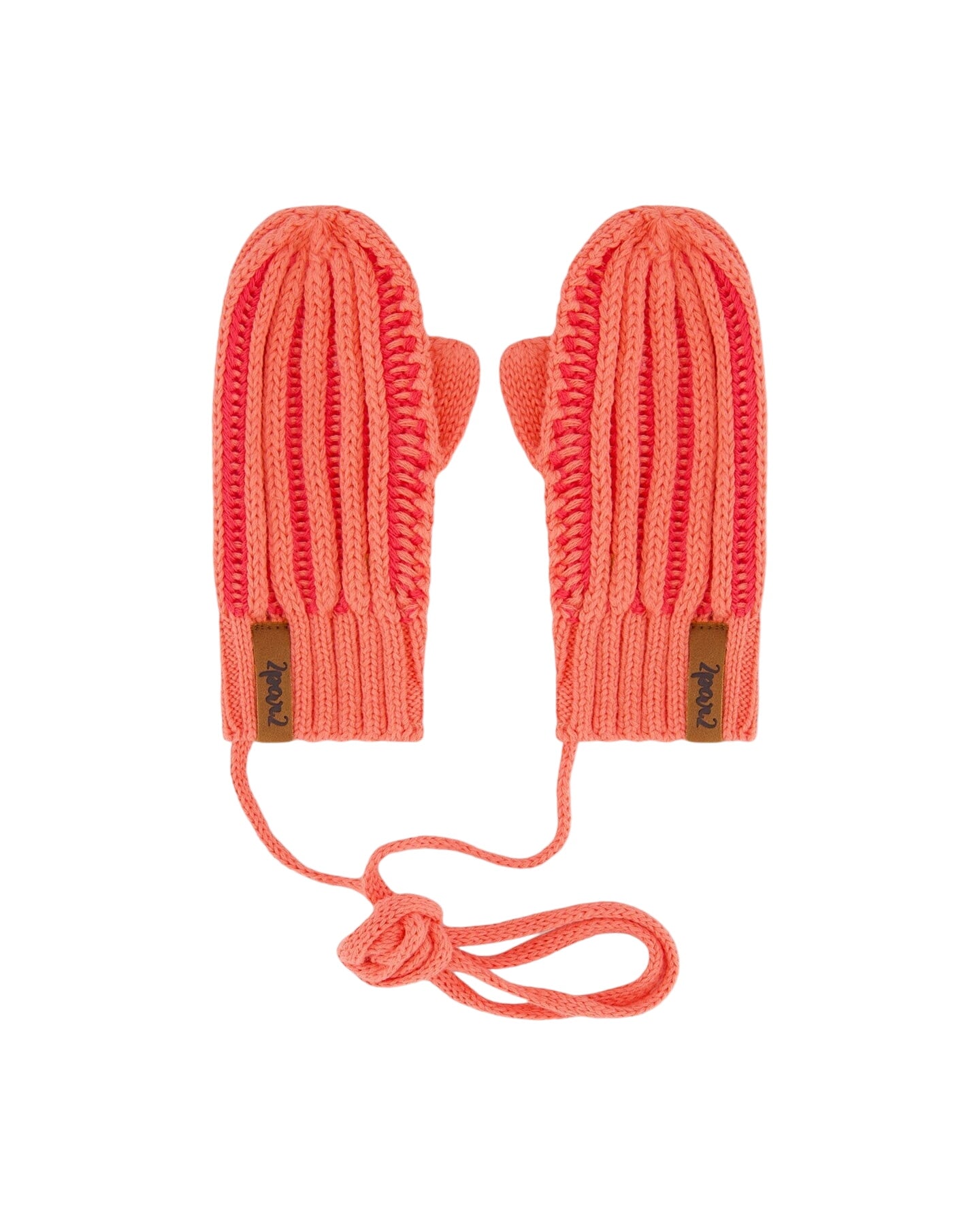 Knit Mittens With Cord Coral