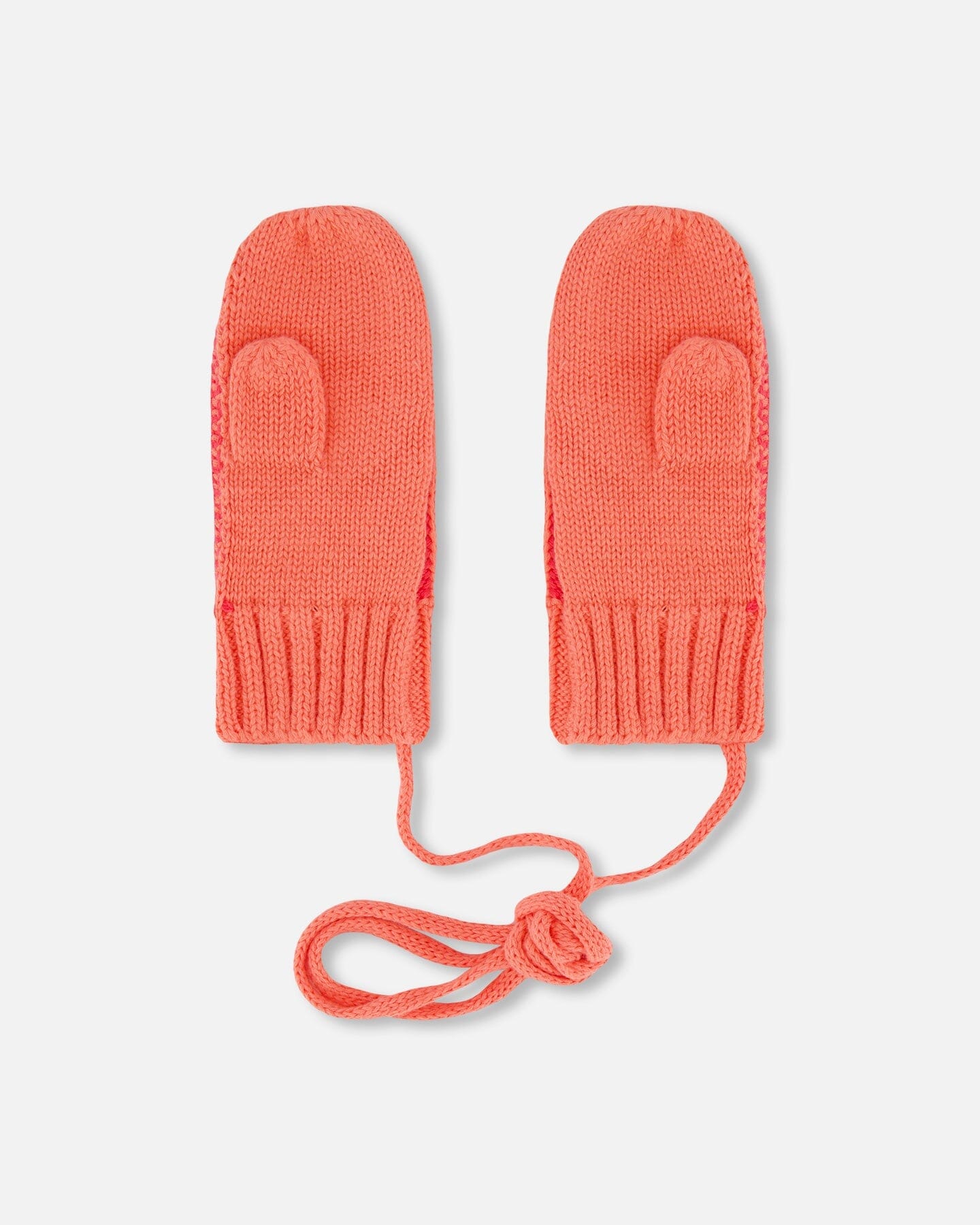 Knit Mittens With Cord Coral