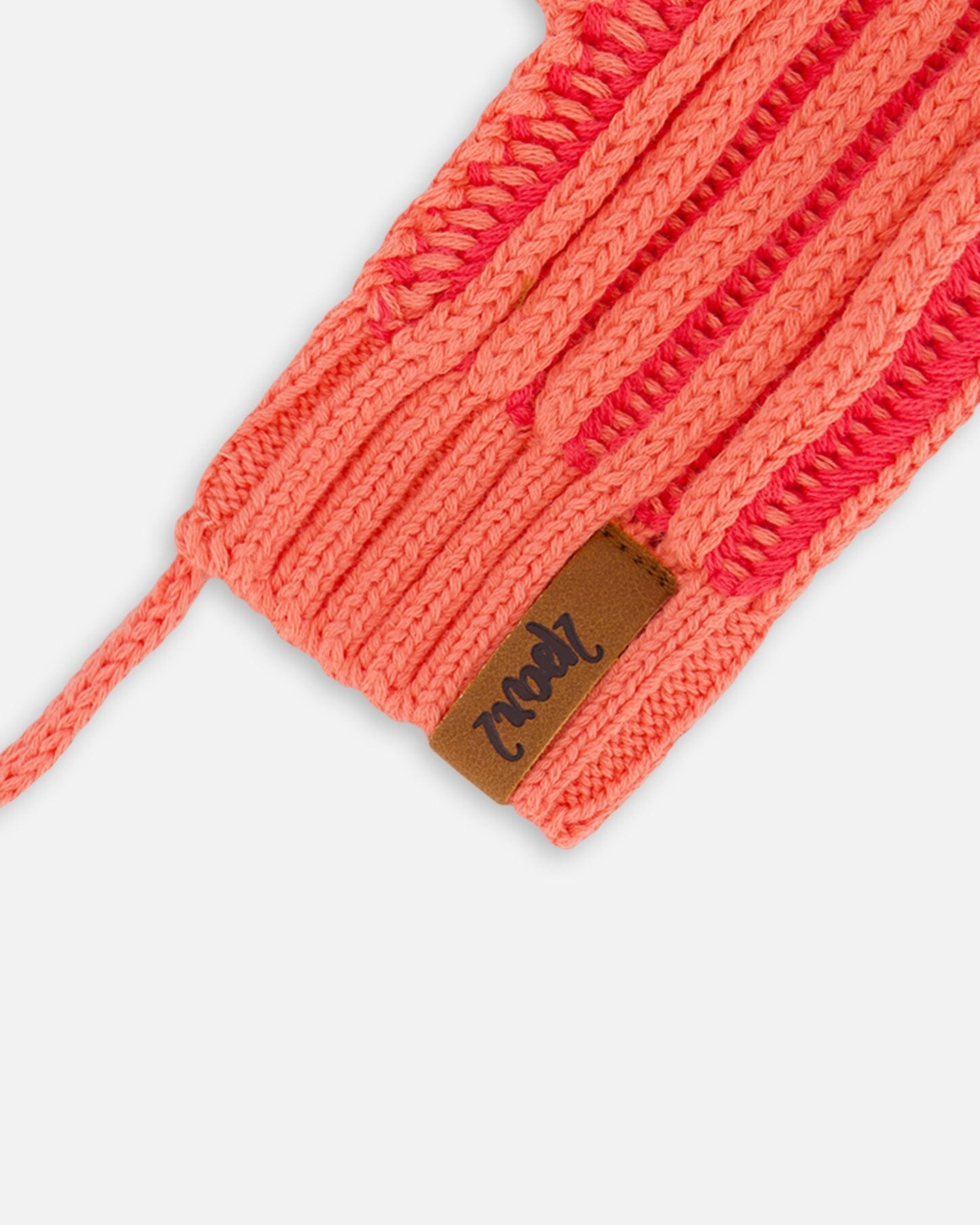 Knit Mittens With Cord Coral