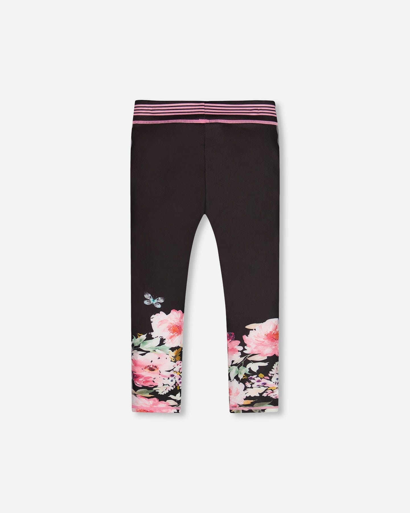 Athletic Leggings Black Printed Big Flowers