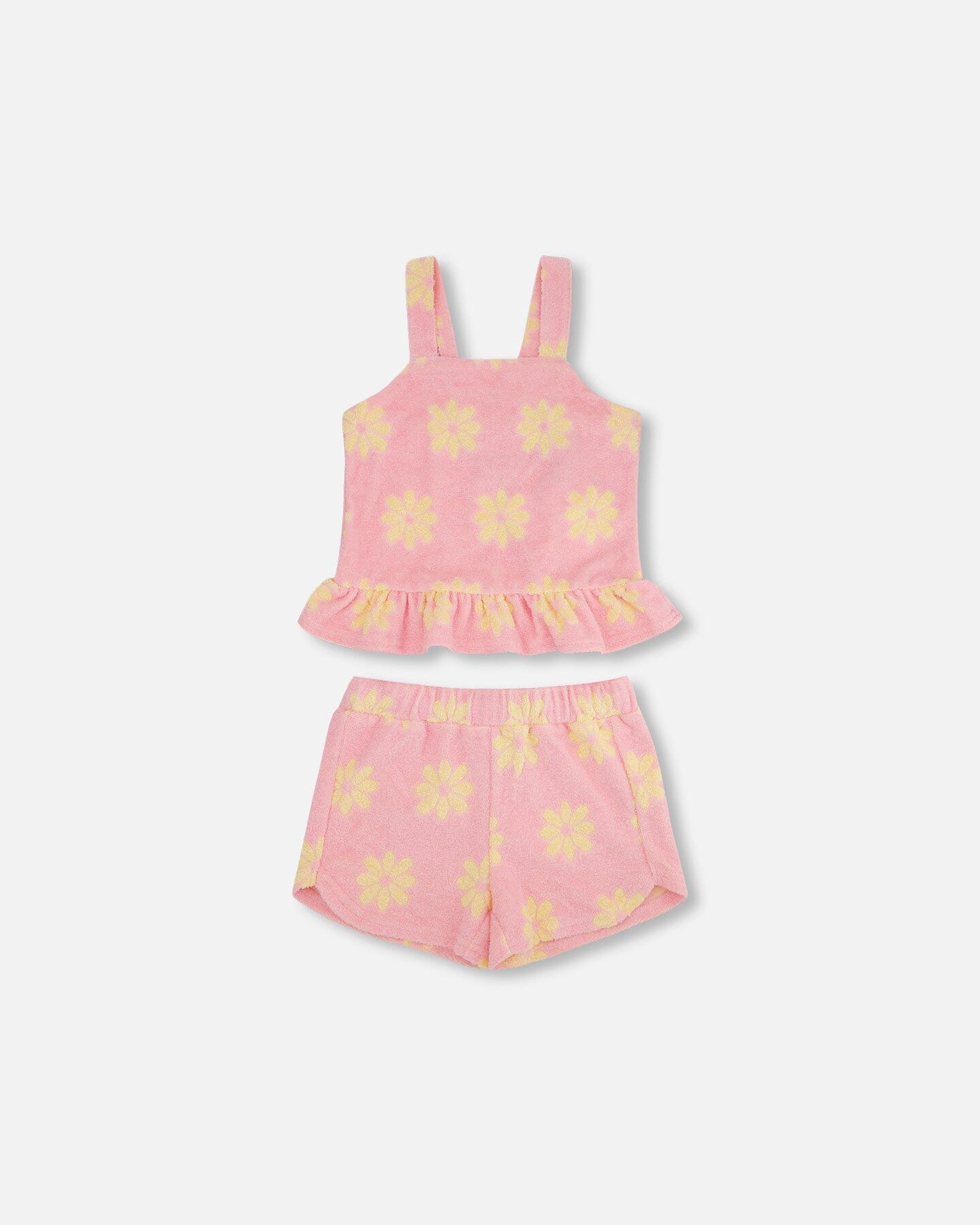 Terry Cloth Tank Top And Short Set Pink Printed Daisies