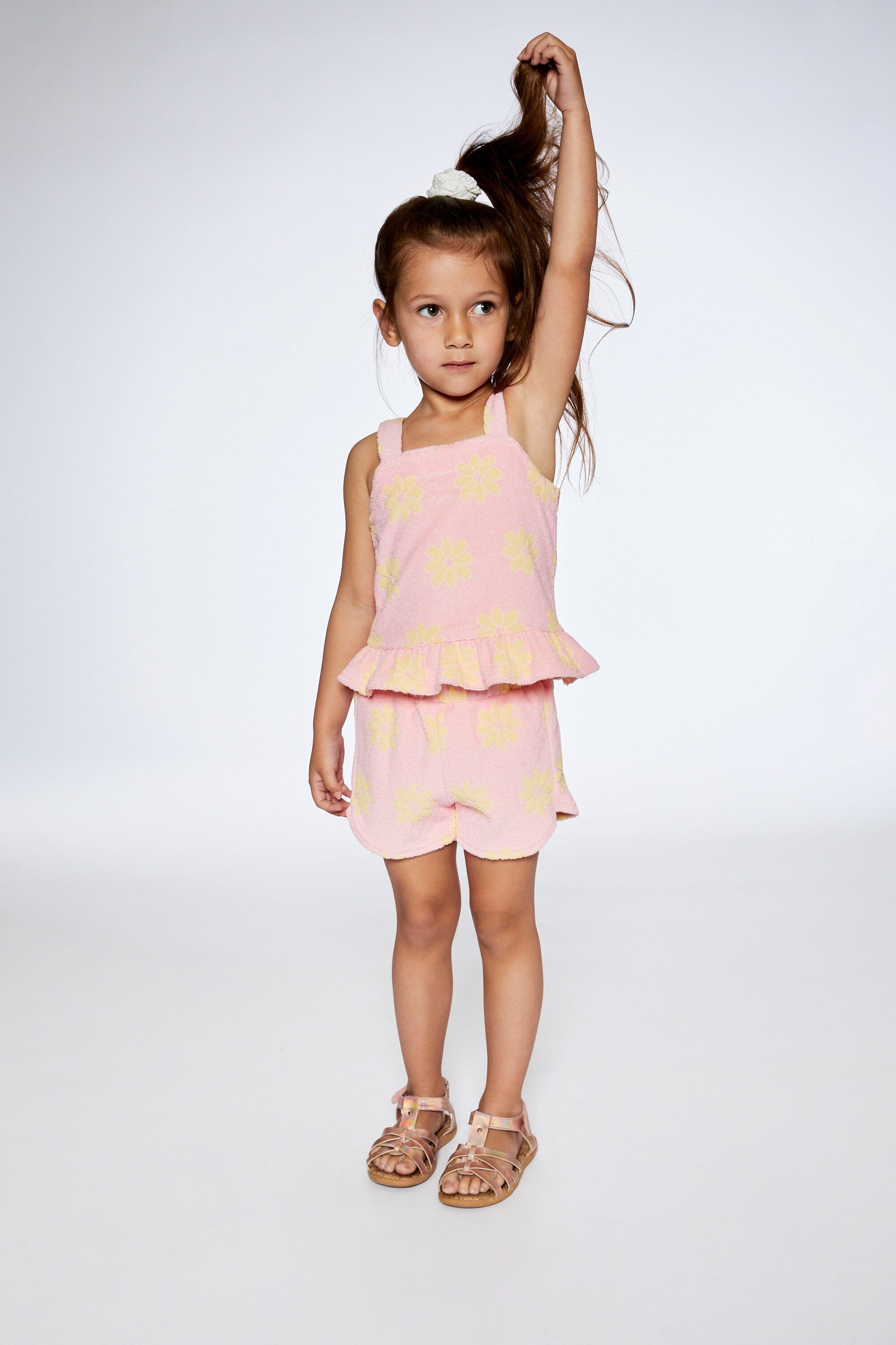 Terry Cloth Tank Top And Short Set Pink Printed Daisies