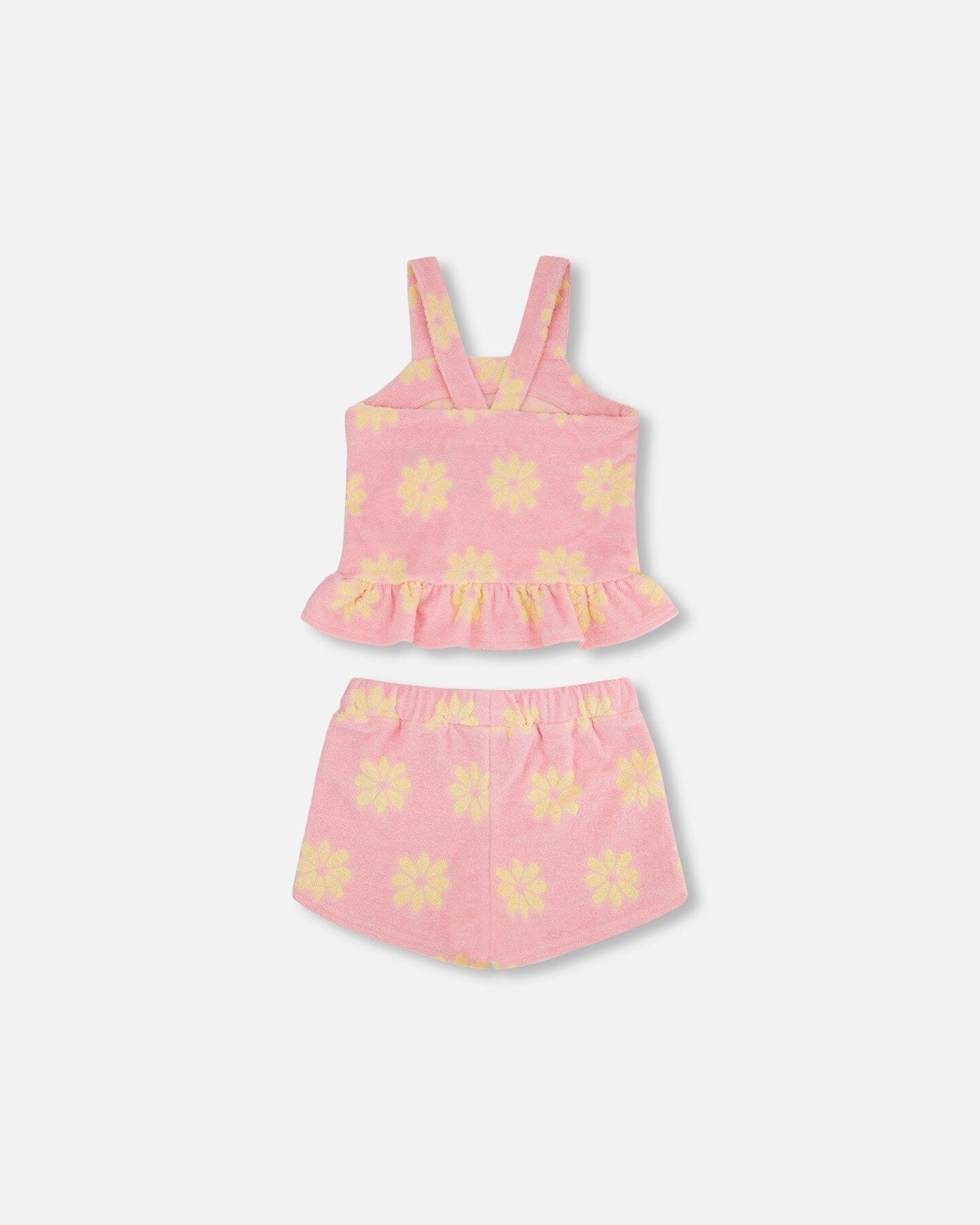 Terry Cloth Tank Top And Short Set Pink Printed Daisies