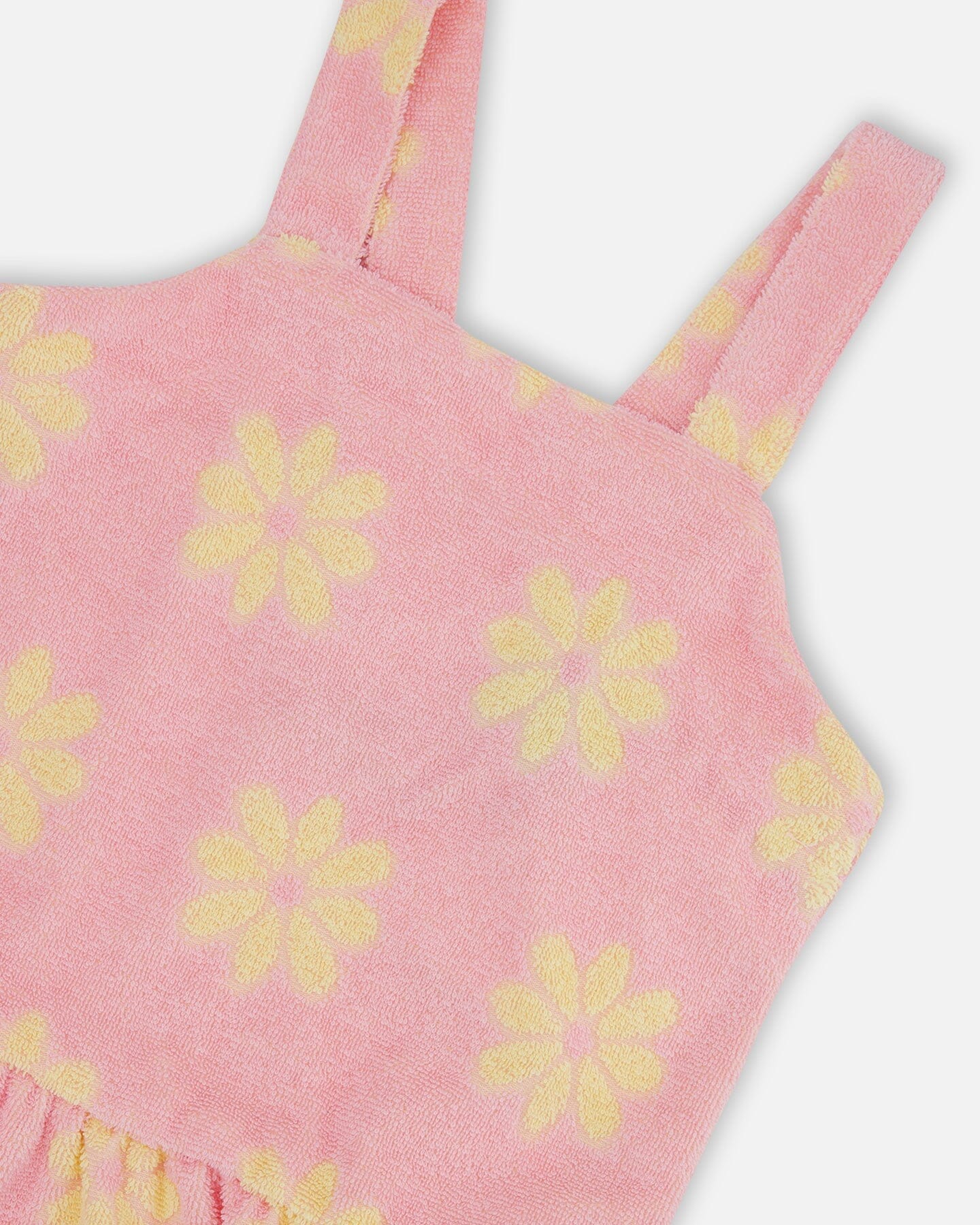 Terry Cloth Tank Top And Short Set Pink Printed Daisies