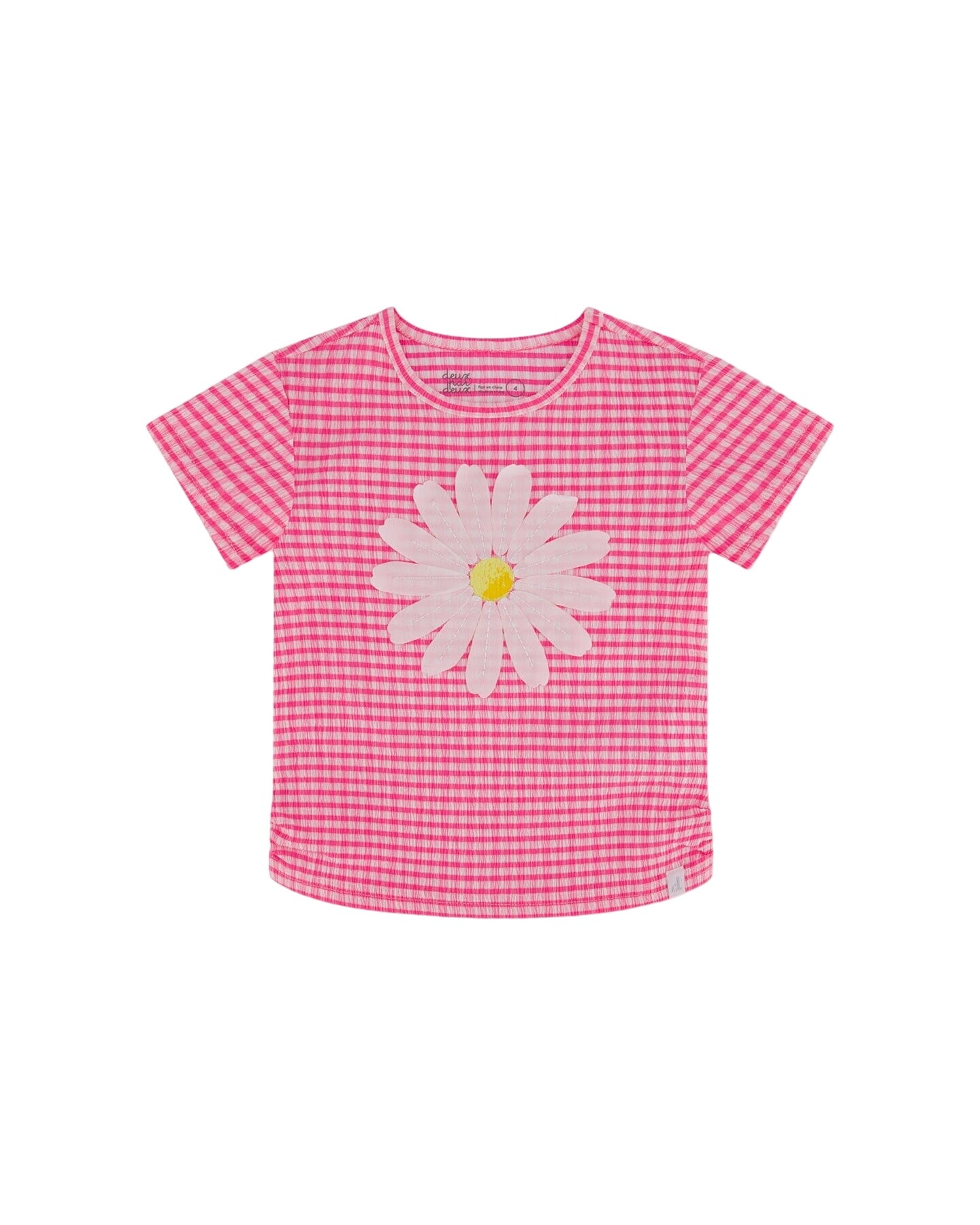 Crinkle Jersey Top With Flower Applique Vichy Pink