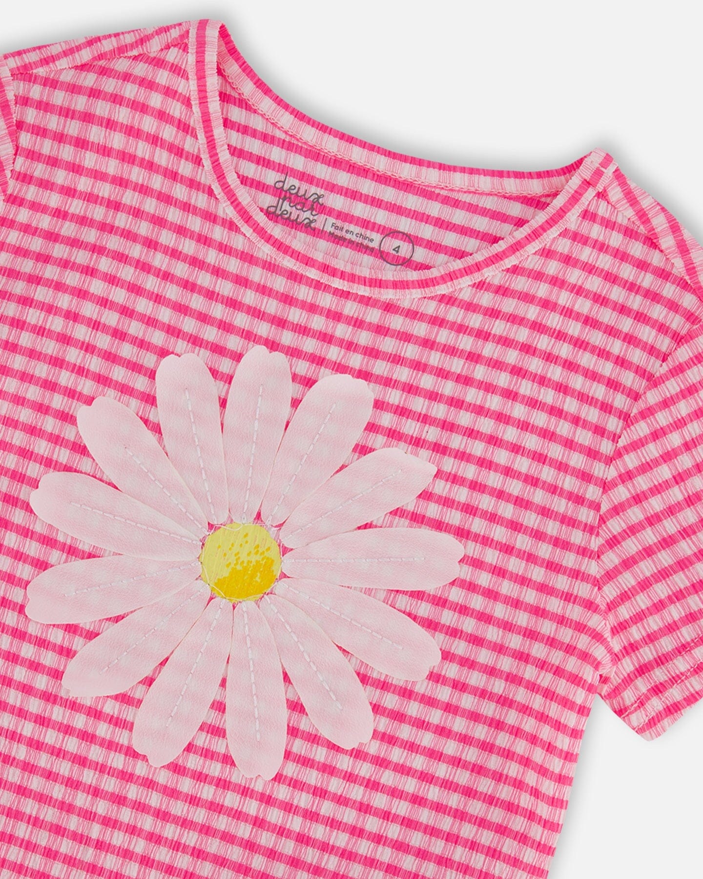 Crinkle Jersey Top With Flower Applique Vichy Pink