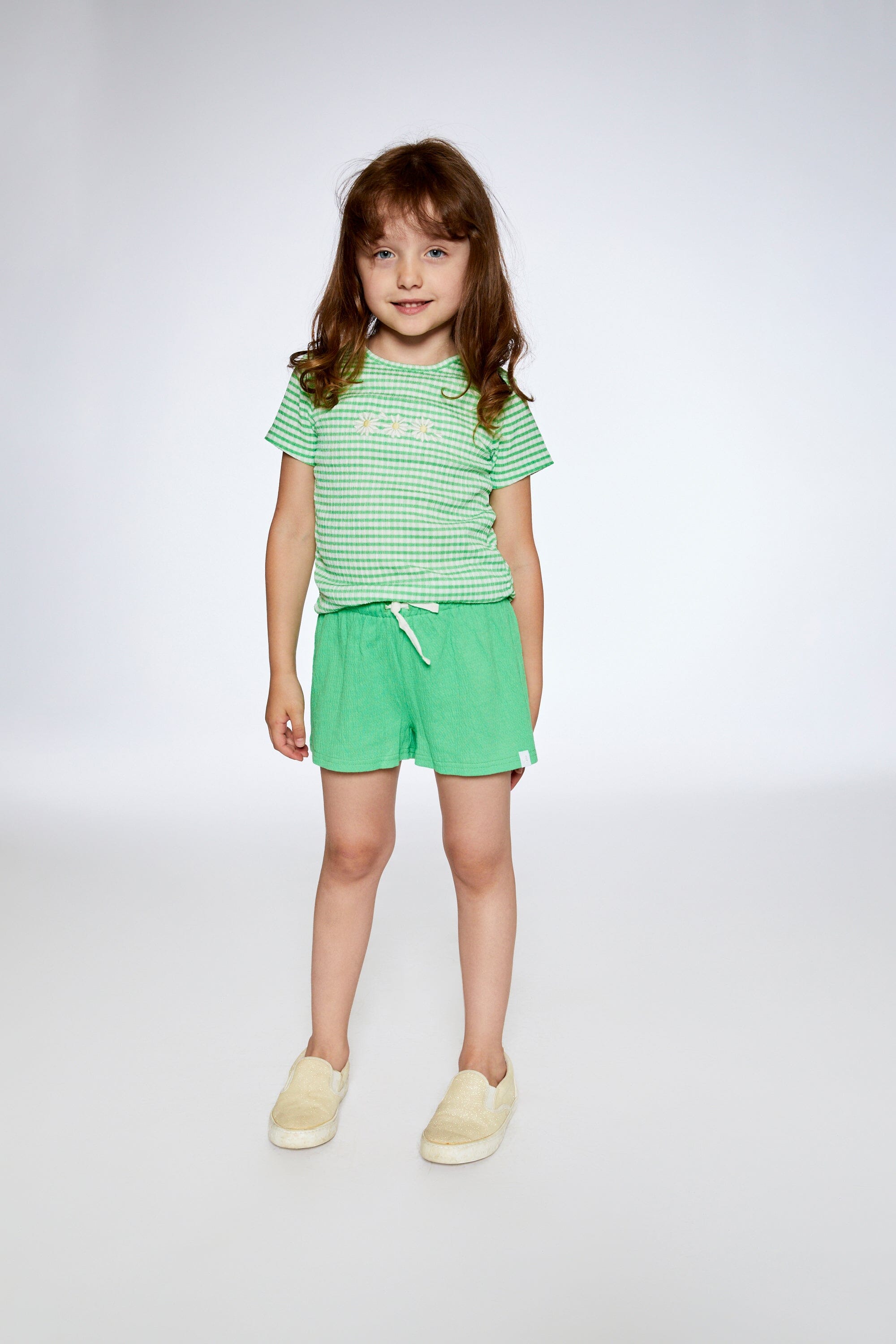 Crinkle Jersey Top With Flower Applique Vichy Green