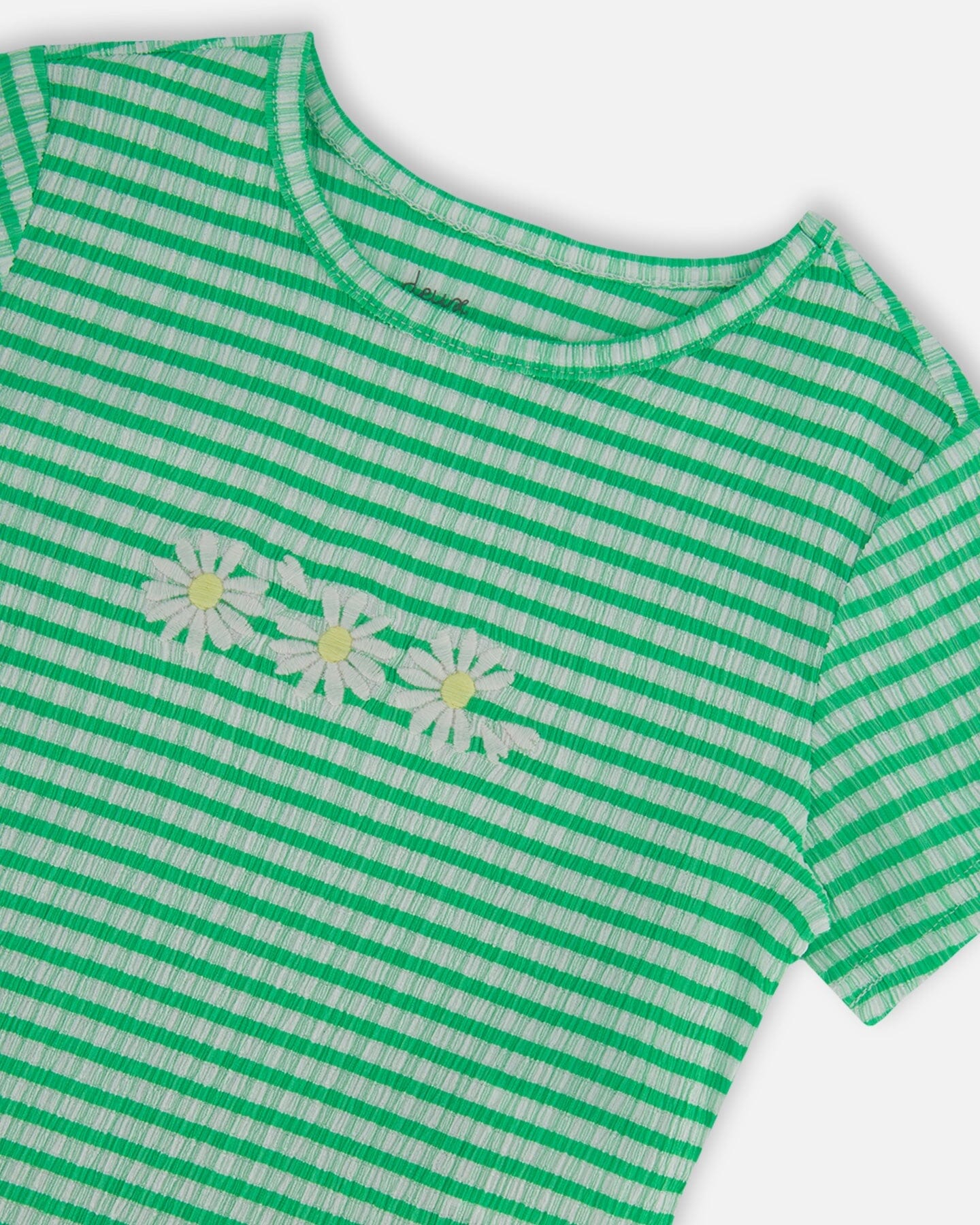 Crinkle Jersey Top With Flower Applique Vichy Green