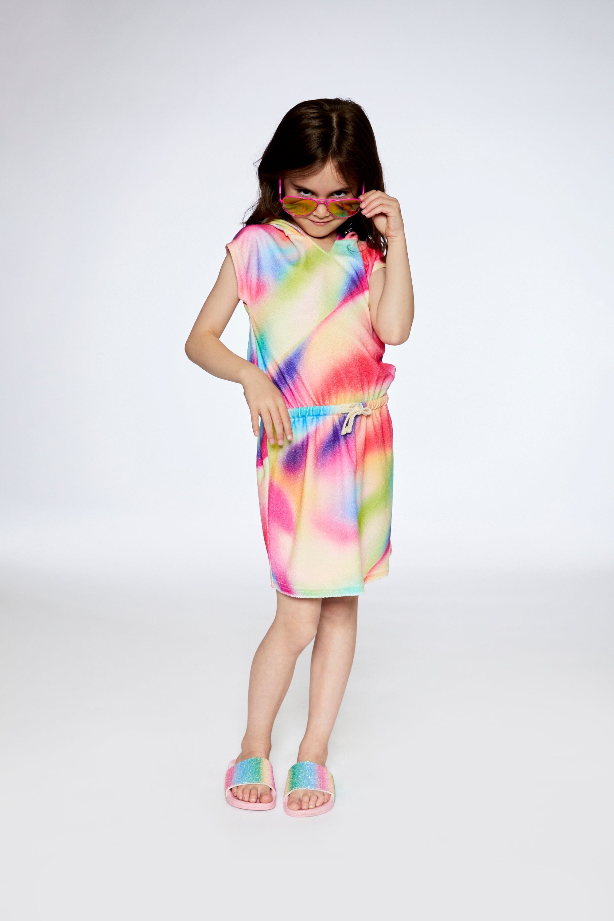 Terry Cloth Hooded Dress Multicolor Pink