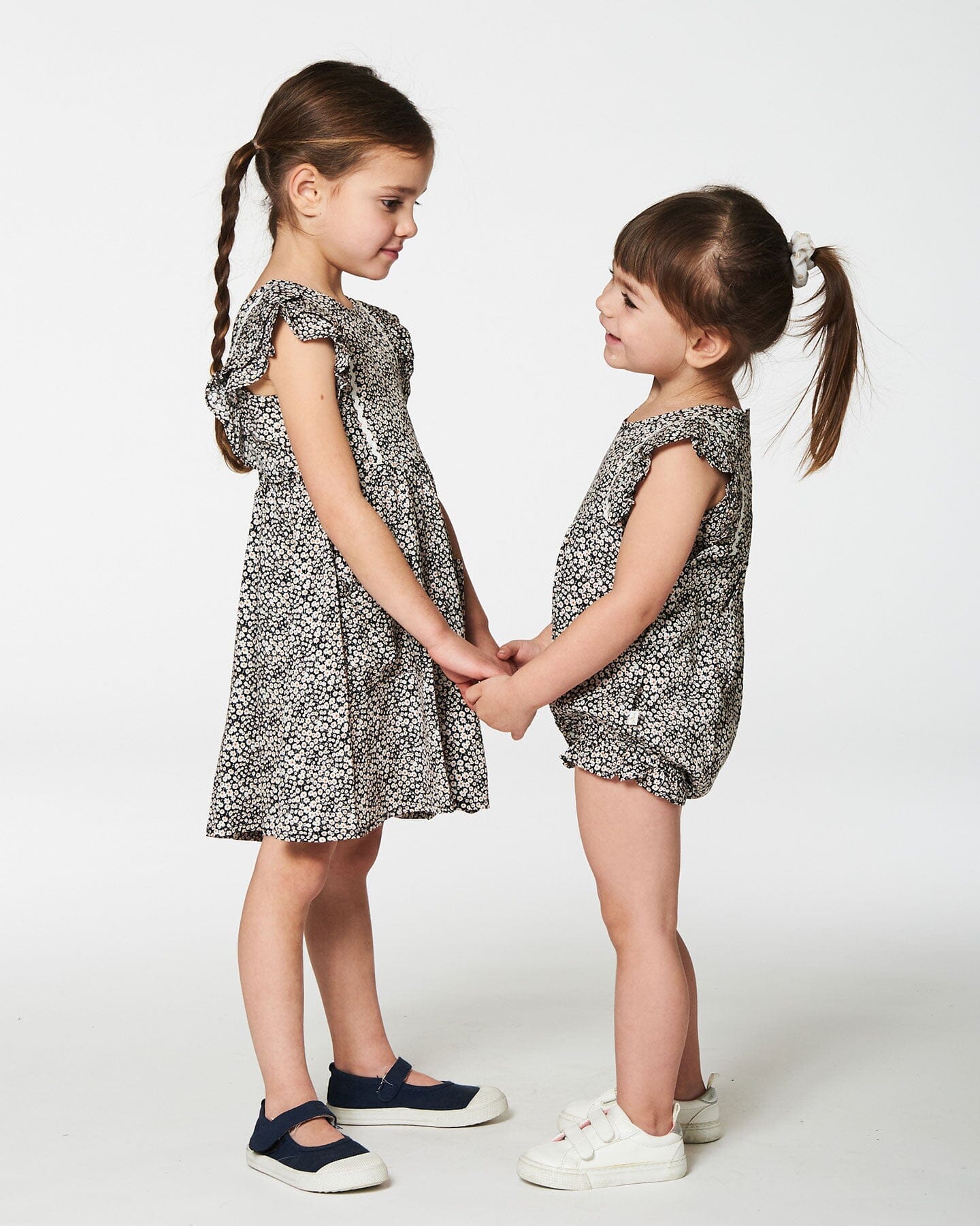 Romper With Printed Small White Flowers