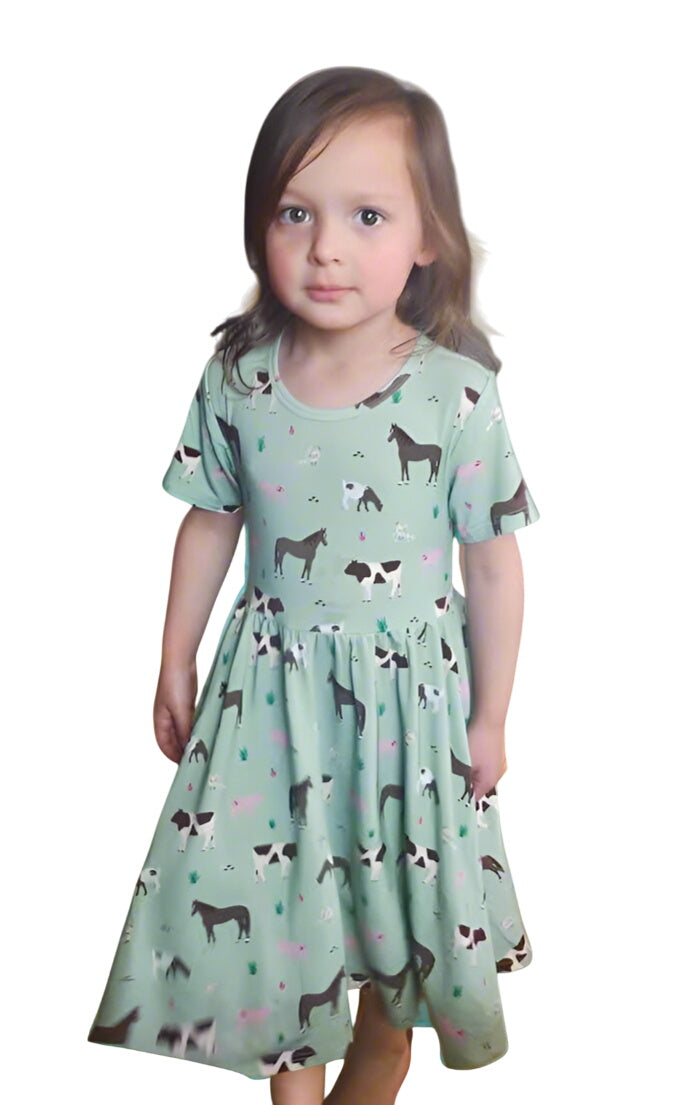 Grandpa’s Farm Sage Bamboo Twirl Dress With Pockets