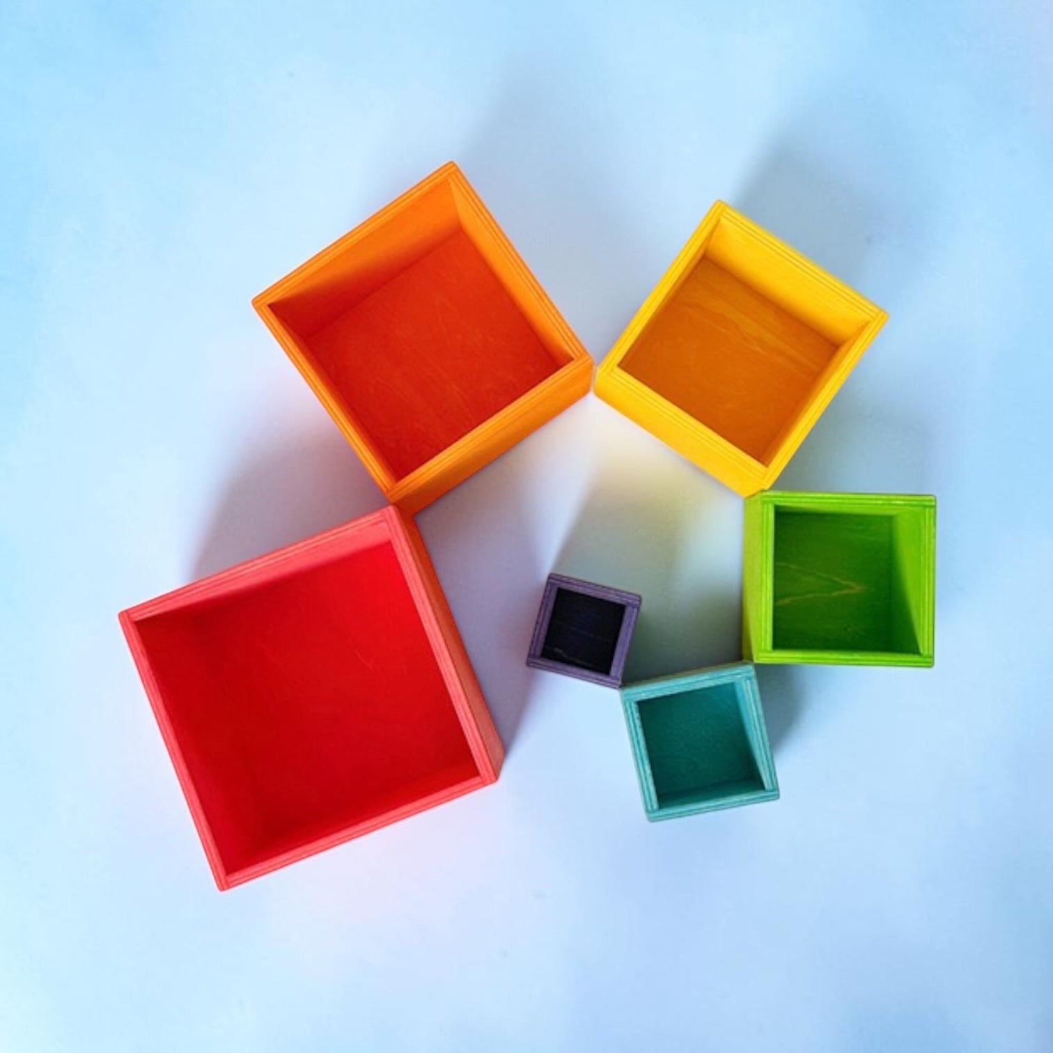 6 Pcs Colored Rainbow Wooden Nesting Box Set In Primary Color