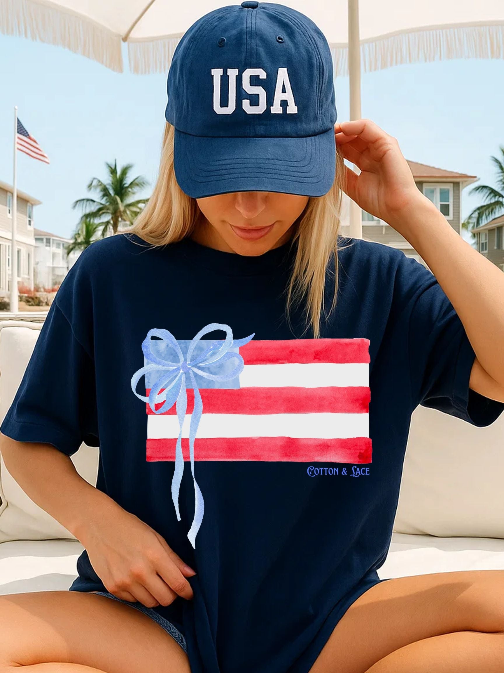 Comfort Colors Watercolor Flag With Bow